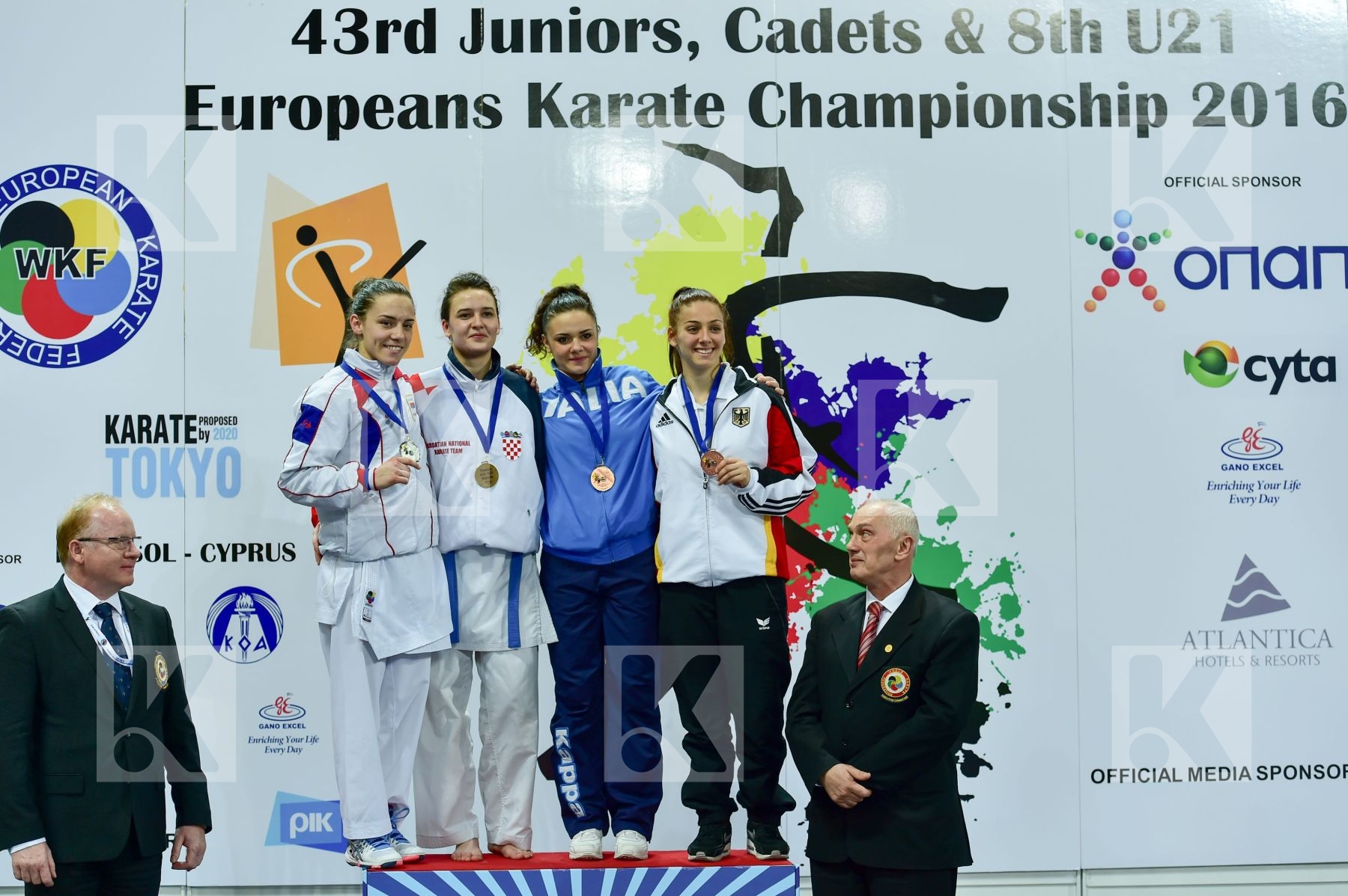 Photo taken during podium of European Cadet, Junior & U21 champi