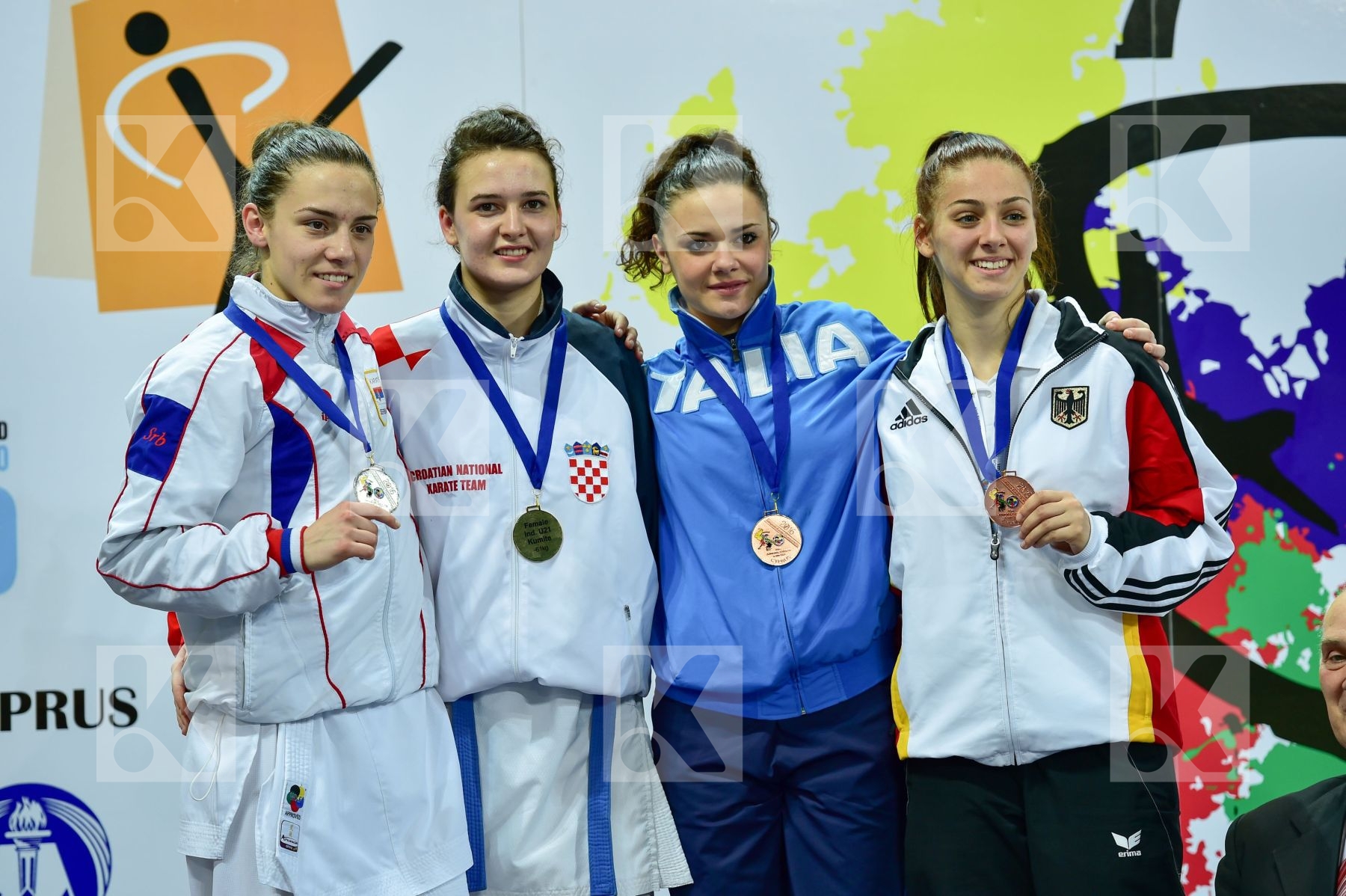 Photo taken during podium of European Cadet, Junior & U21 champi