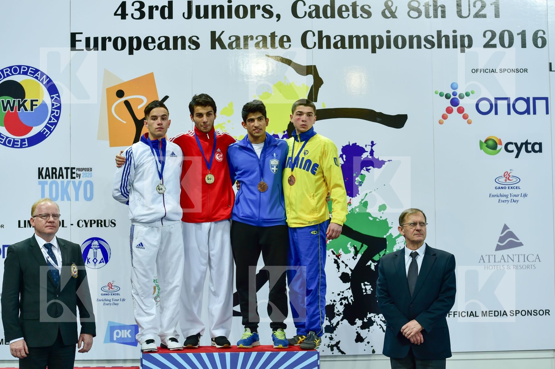 Photo taken during podium of European Cadet, Junior & U21 champi