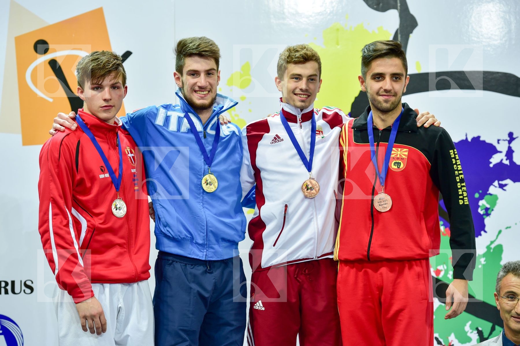 Photo taken during podium of European Cadet, Junior & U21 champi