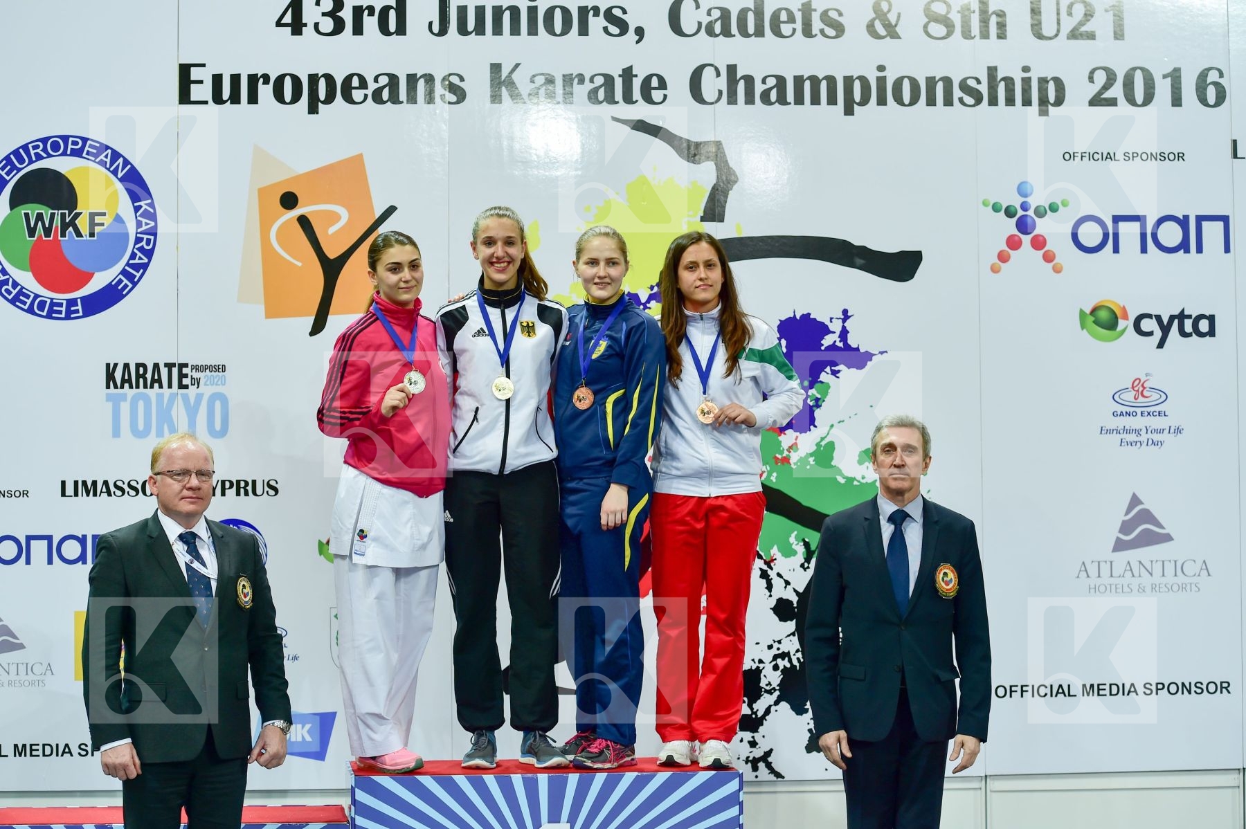 Photo taken during podium of European Cadet, Junior & U21 champi
