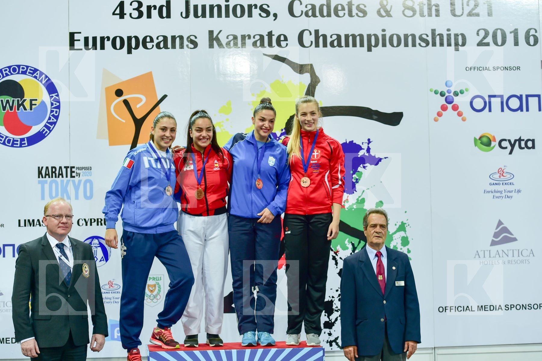 Photo taken during podium of European Cadet, Junior & U21 champi