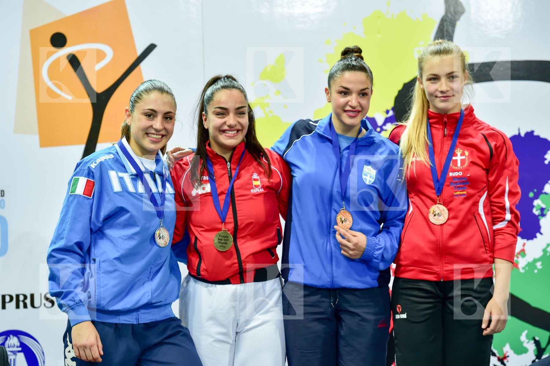 Photo taken during podium of European Cadet, Junior & U21 champi