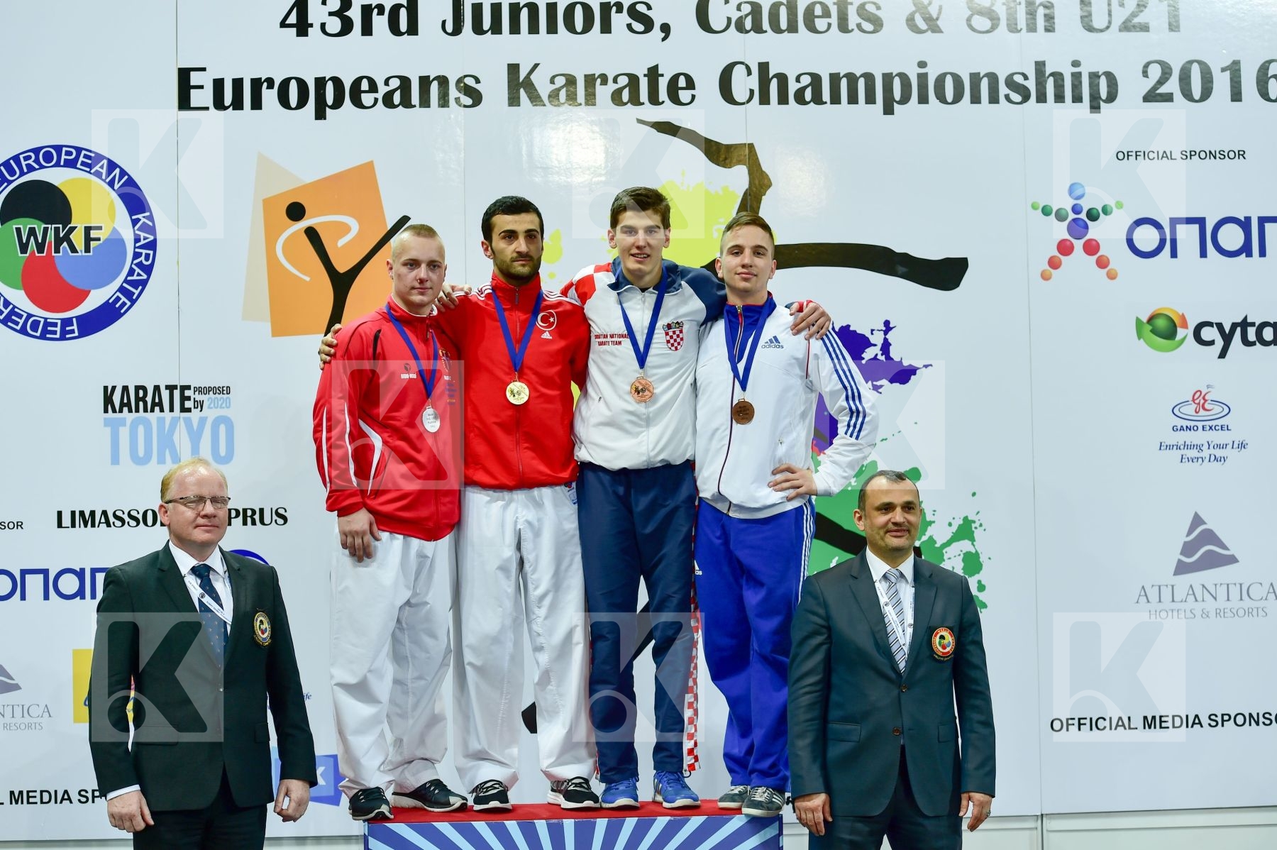 Photo taken during podium of European Cadet, Junior & U21 champi