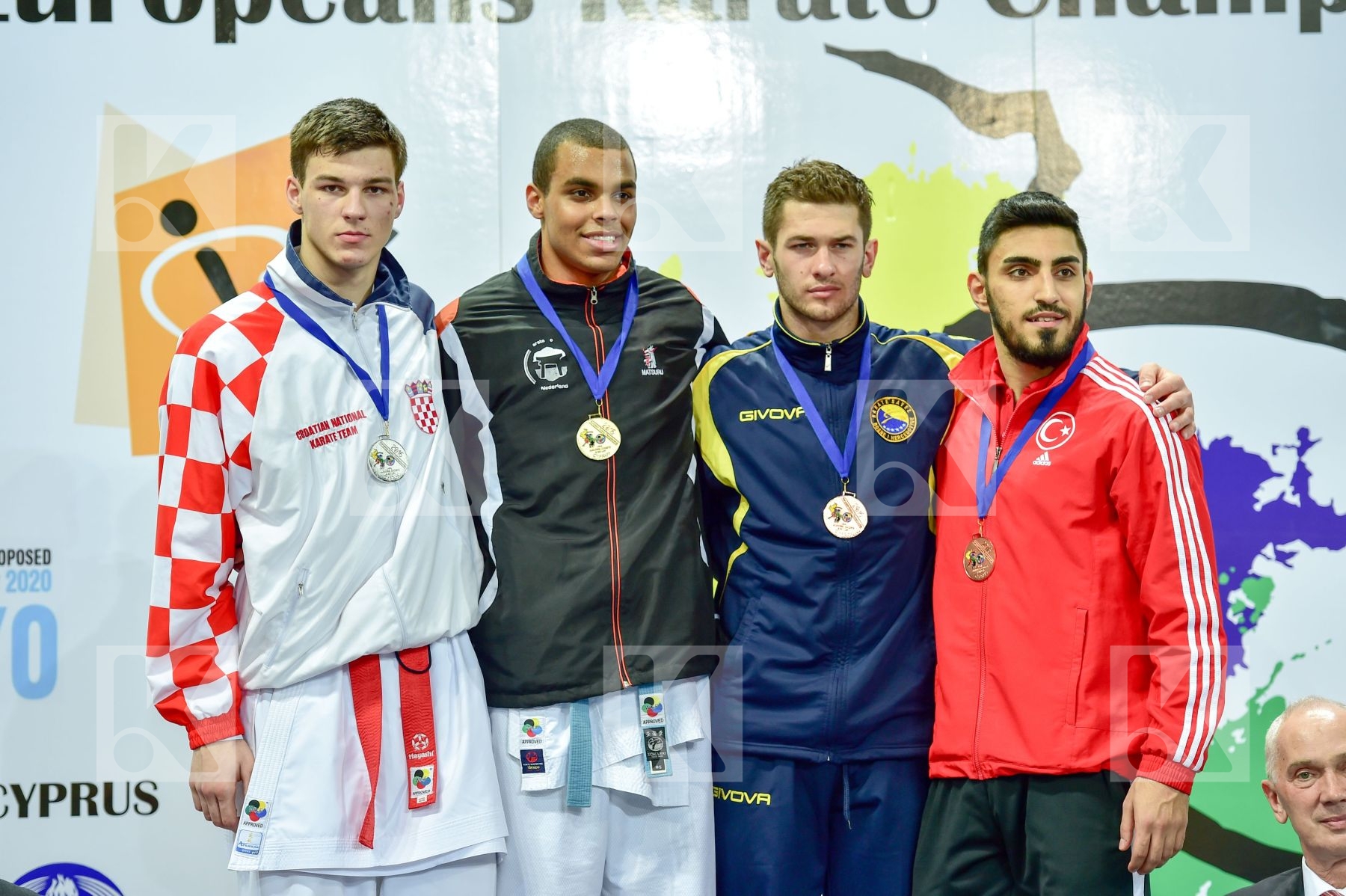 Photo taken during podium of European Cadet, Junior & U21 champi