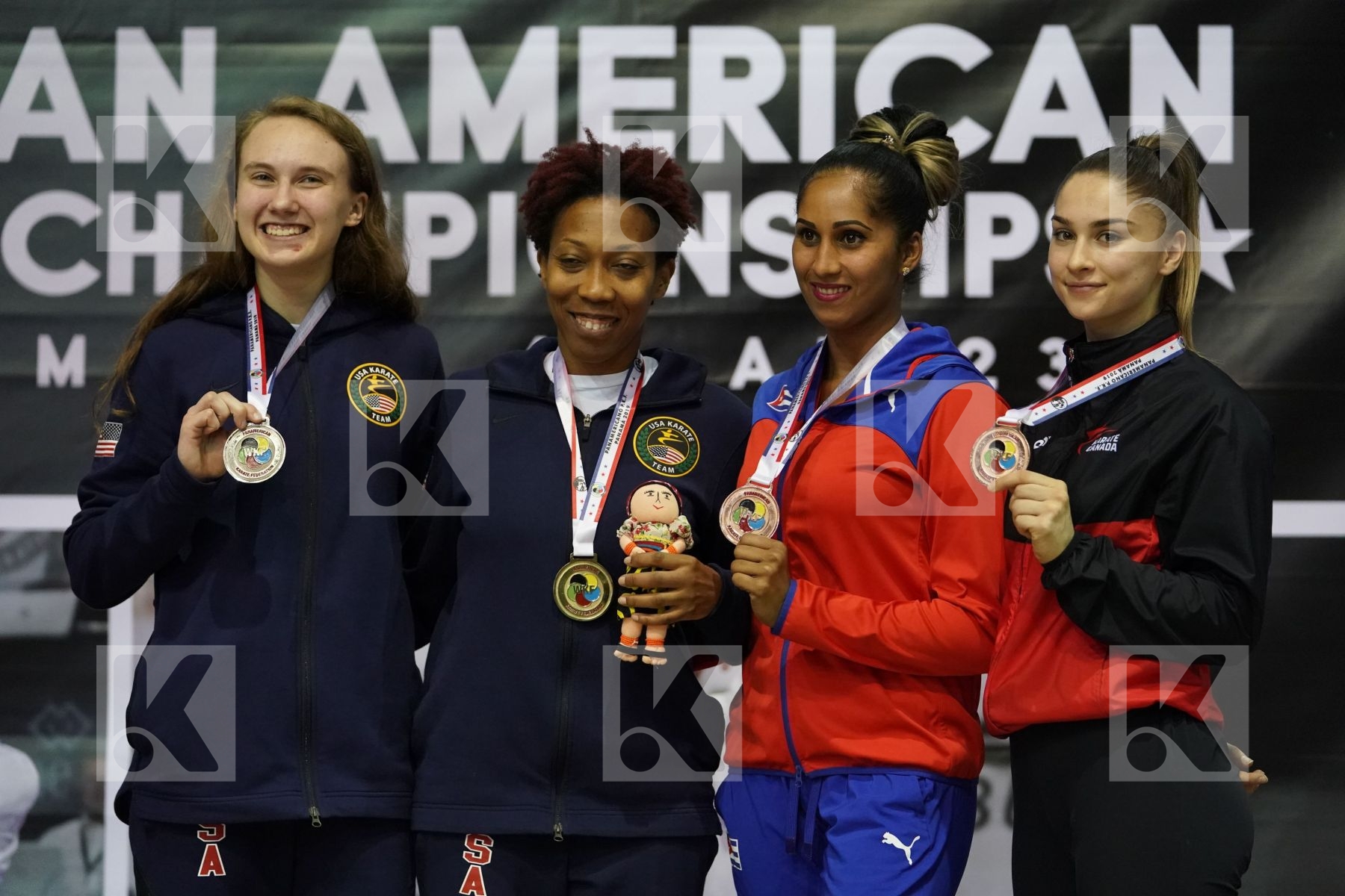 MURPHY CHERYL (UNITED STATES), LINGL SKYLAR (UNITED STATES), MARTINEZ LEON CIRELYS (CUBA), BRATIC MELISSA (CANADA) in Senior Kumite -68 Kg - podium