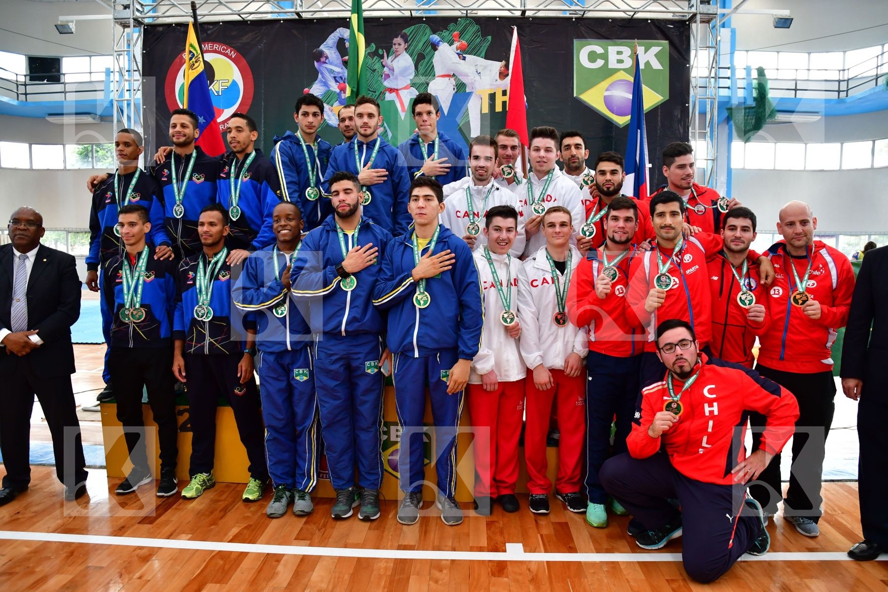Brasil Canada Chile kumite Male podium team Venezuela