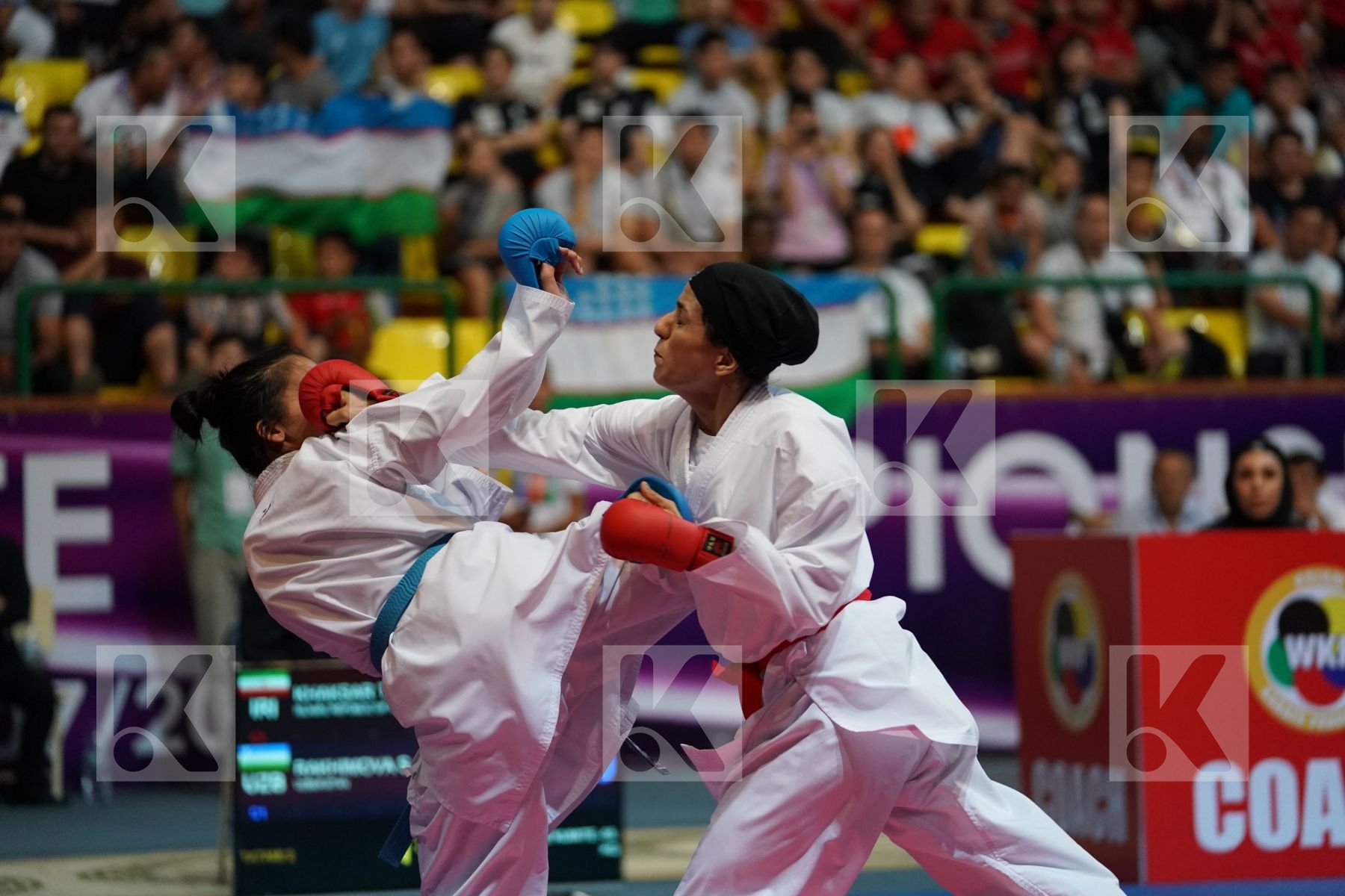 KHAKSAR TRAVAT (ISLAMIC REPUBLIC OF IRAN) vs RAKHIMOVA SEVINCH (UZBEKISTAN) in Senior Kumite -55 Kg - Final bout