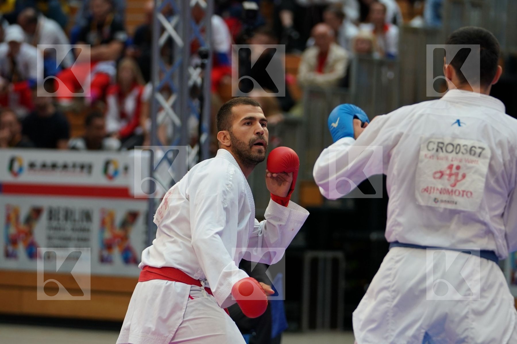 NISHEVCI HEROLIND (KOSOVO) vs KVESIC ANDJELO (CROATIA) in Senior Kumite 84+ Kg - Bronze bout