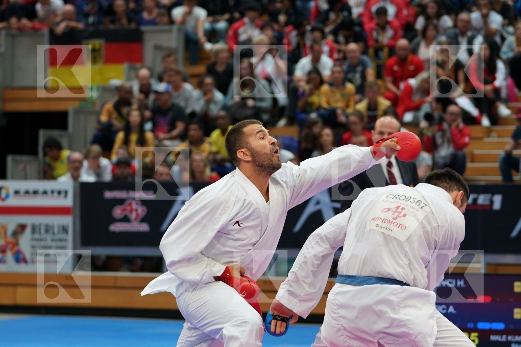 NISHEVCI HEROLIND (KOSOVO) vs KVESIC ANDJELO (CROATIA) in Senior Kumite 84+ Kg - Bronze bout