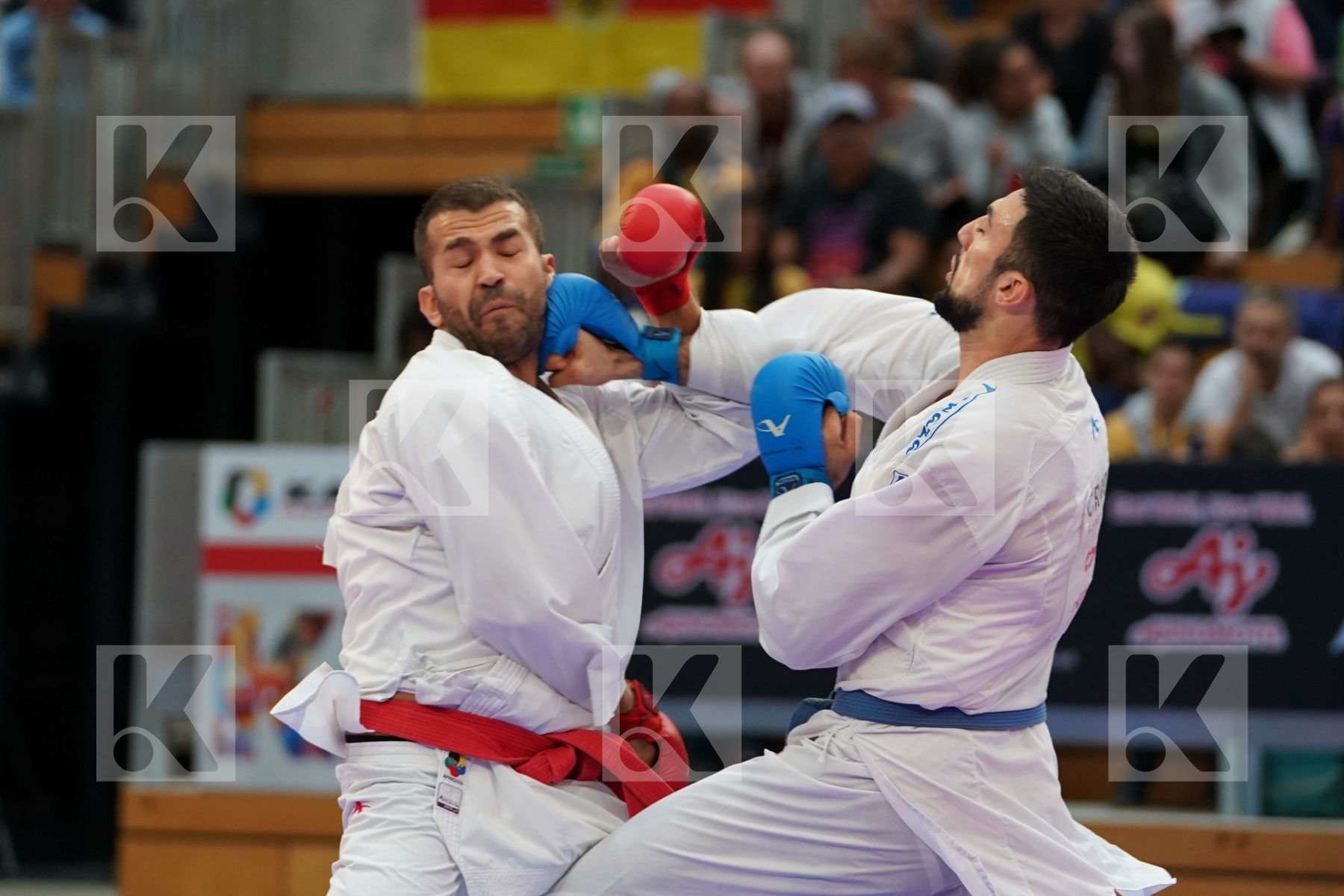 NISHEVCI HEROLIND (KOSOVO) vs KVESIC ANDJELO (CROATIA) in Senior Kumite 84+ Kg - Bronze bout
