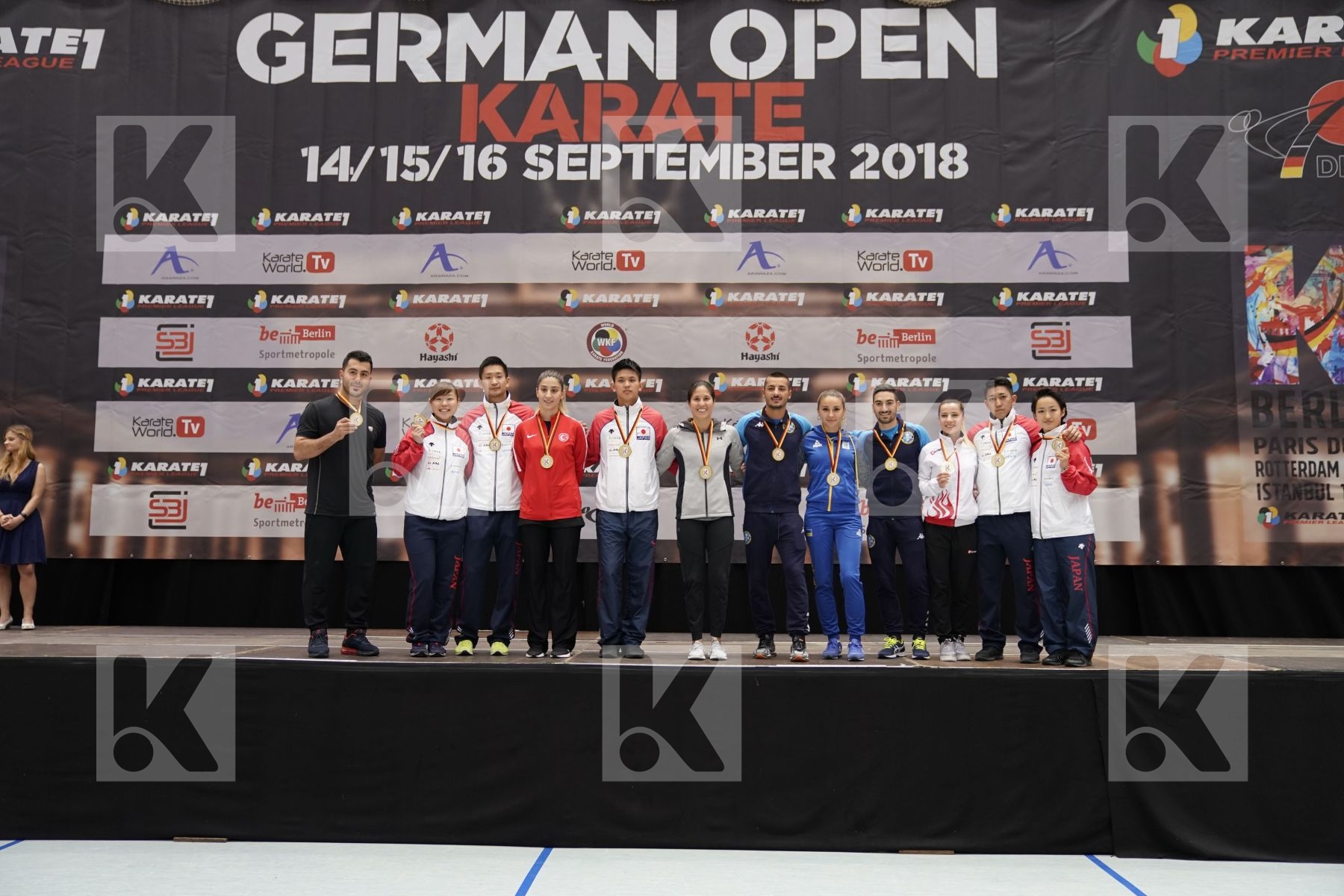 All gold medalist Kumite and Kata  - podium ceremony