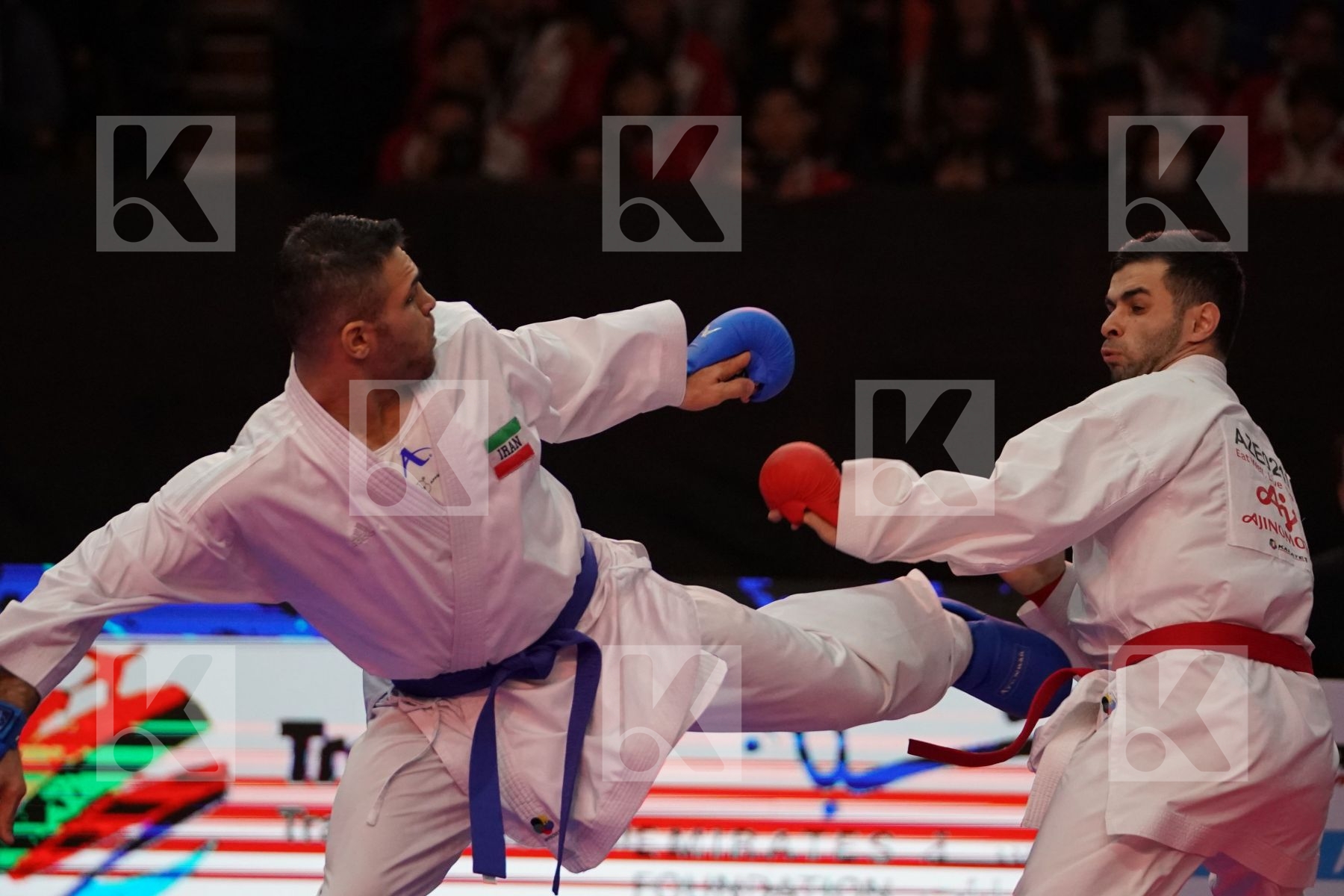 HASANOV TURGUT (AZERBAIJAN) VS POORSHAB ZABIHOLLAH (ISLAMIC REPUBLIC OF IRAN) in Senior Kumite -84 Kg - Bronze bout