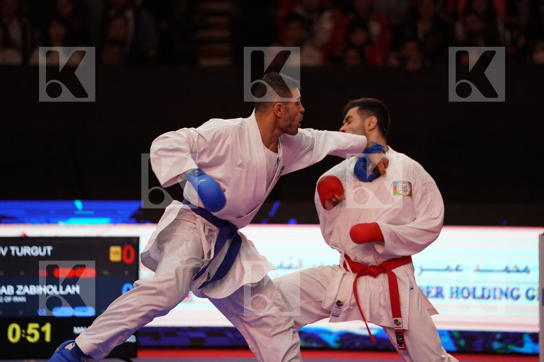 HASANOV TURGUT (AZERBAIJAN) VS POORSHAB ZABIHOLLAH (ISLAMIC REPUBLIC OF IRAN) in Senior Kumite -84 Kg - Bronze bout