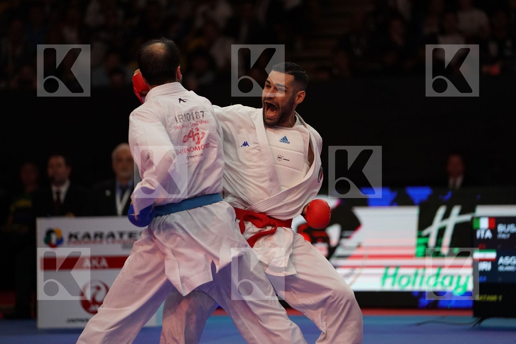 BUSA LUIGI (ITALY) VS ASGARI GHONCHEH BAHMAN (ISLAMIC REPUBLIC OF IRAN) in Senior Kumite -75 Kg - Gold bout