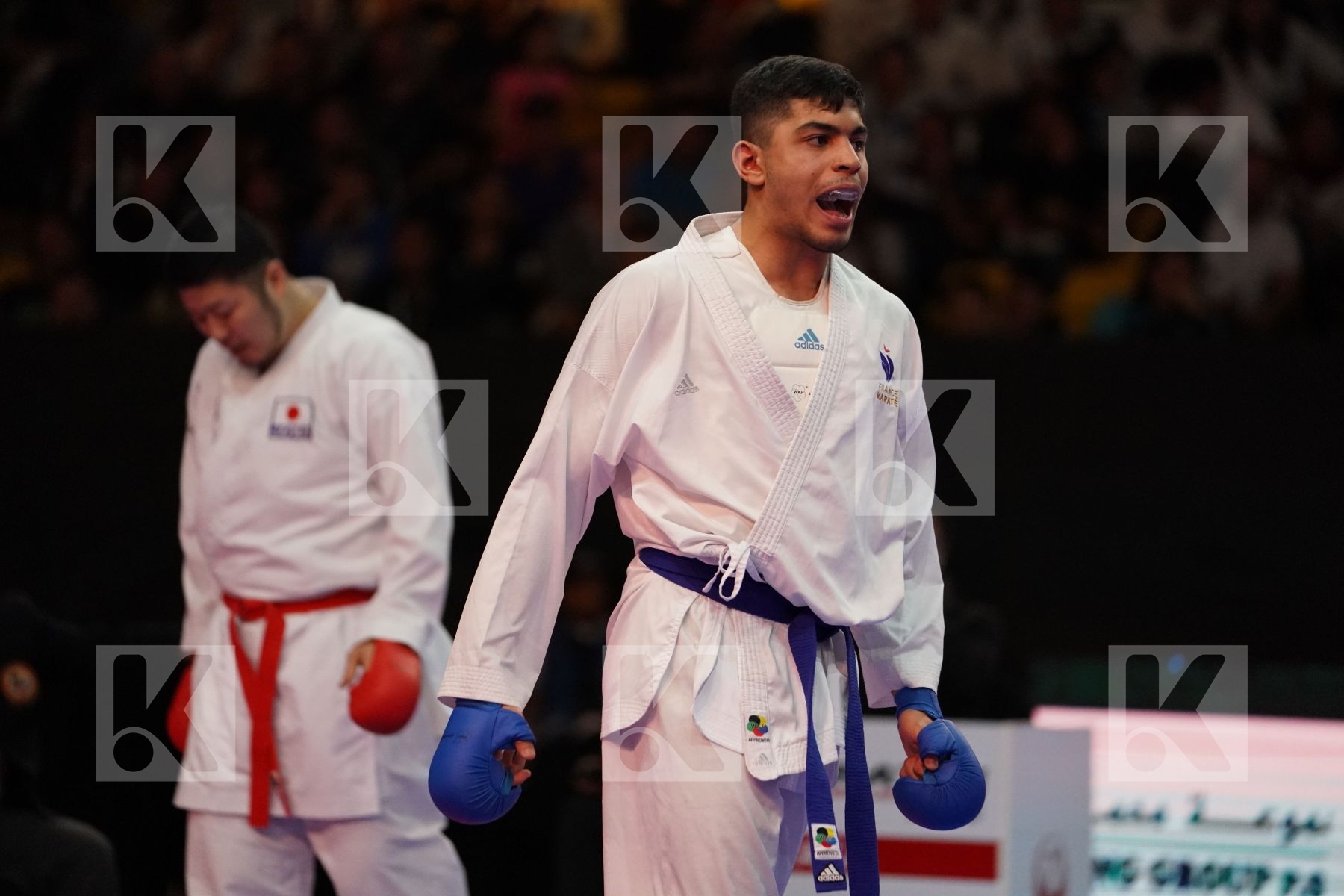 KAGAWA HIDEYOSHI (JAPAN) VS FILALI MEHDI (FRANCE) in Senior Kumite 84+ Kg - Gold bout