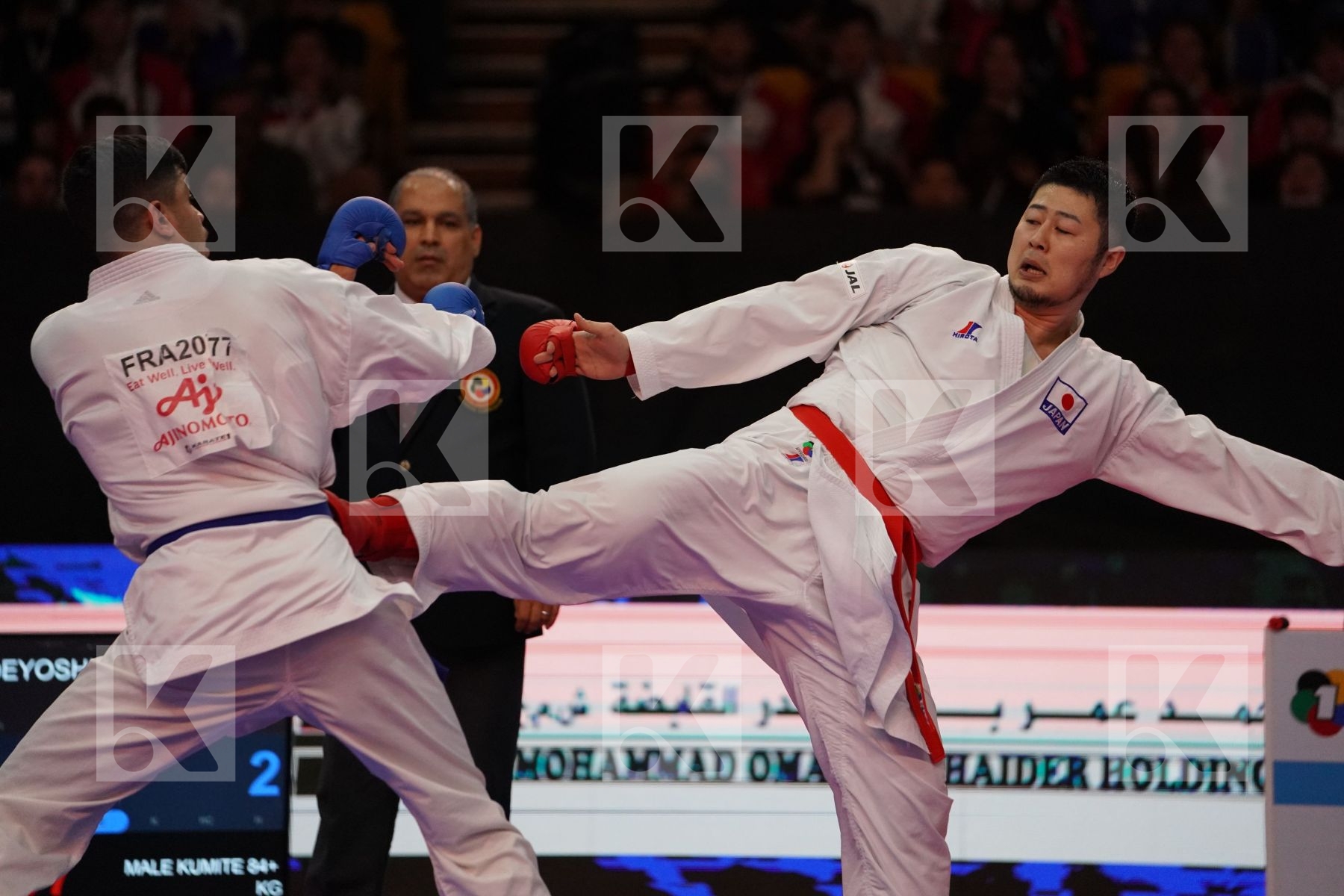 KAGAWA HIDEYOSHI (JAPAN) VS FILALI MEHDI (FRANCE) in Senior Kumite 84+ Kg - Gold bout