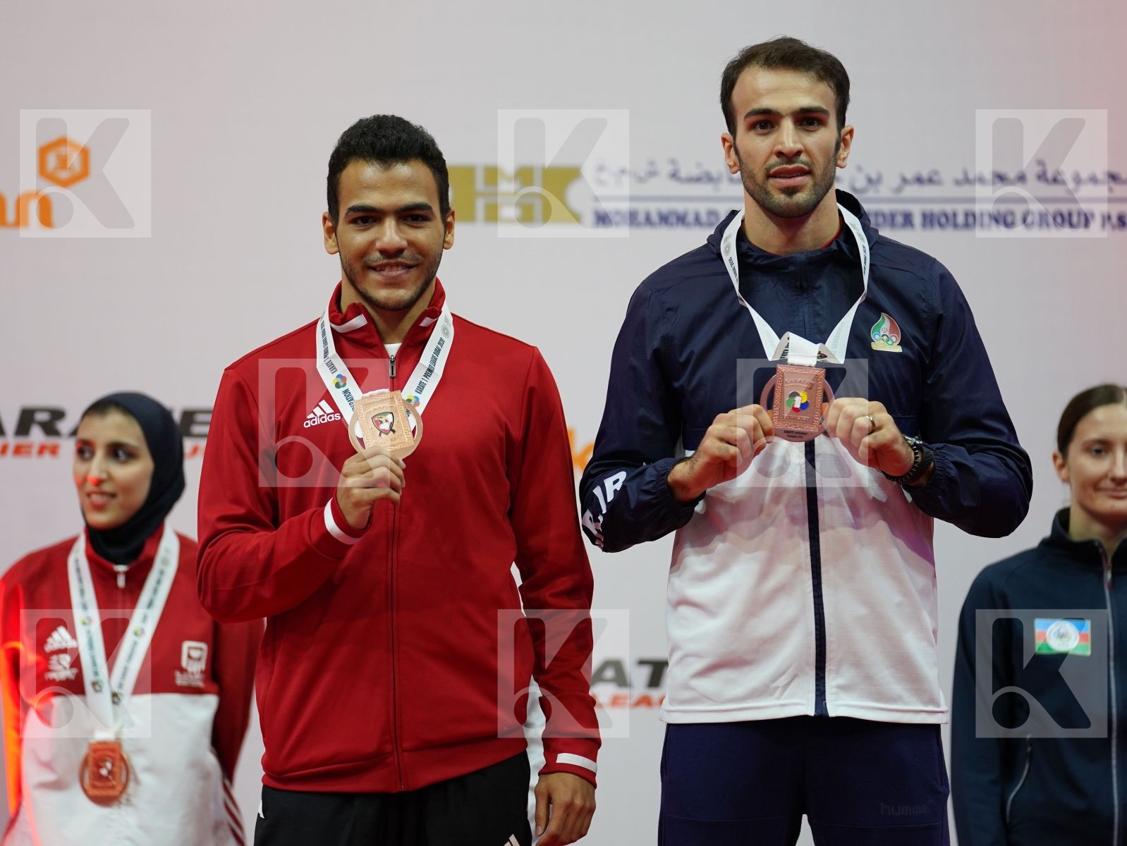 ABDELAZIZ ABDALLA (Egypt), ASGARI GHONCHEH BAHMAN (Iran) during podium ceremony