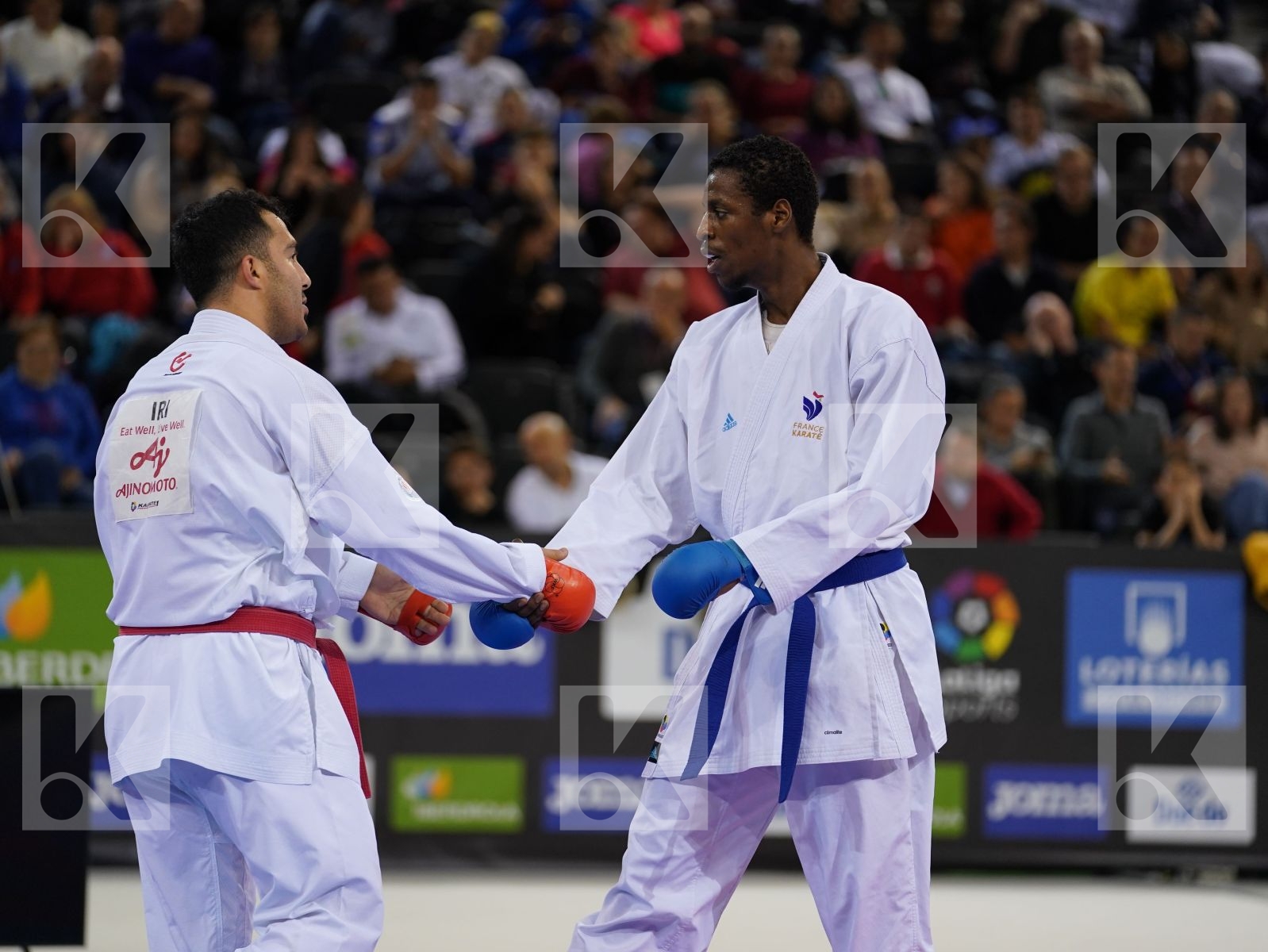GANJZADEH SAJAD (ISLAMIC REPUBLIC OF IRAN) vs JACQUET DNYLSON (FRANCE) in Senior Kumite 84+ Kg - Gold bout