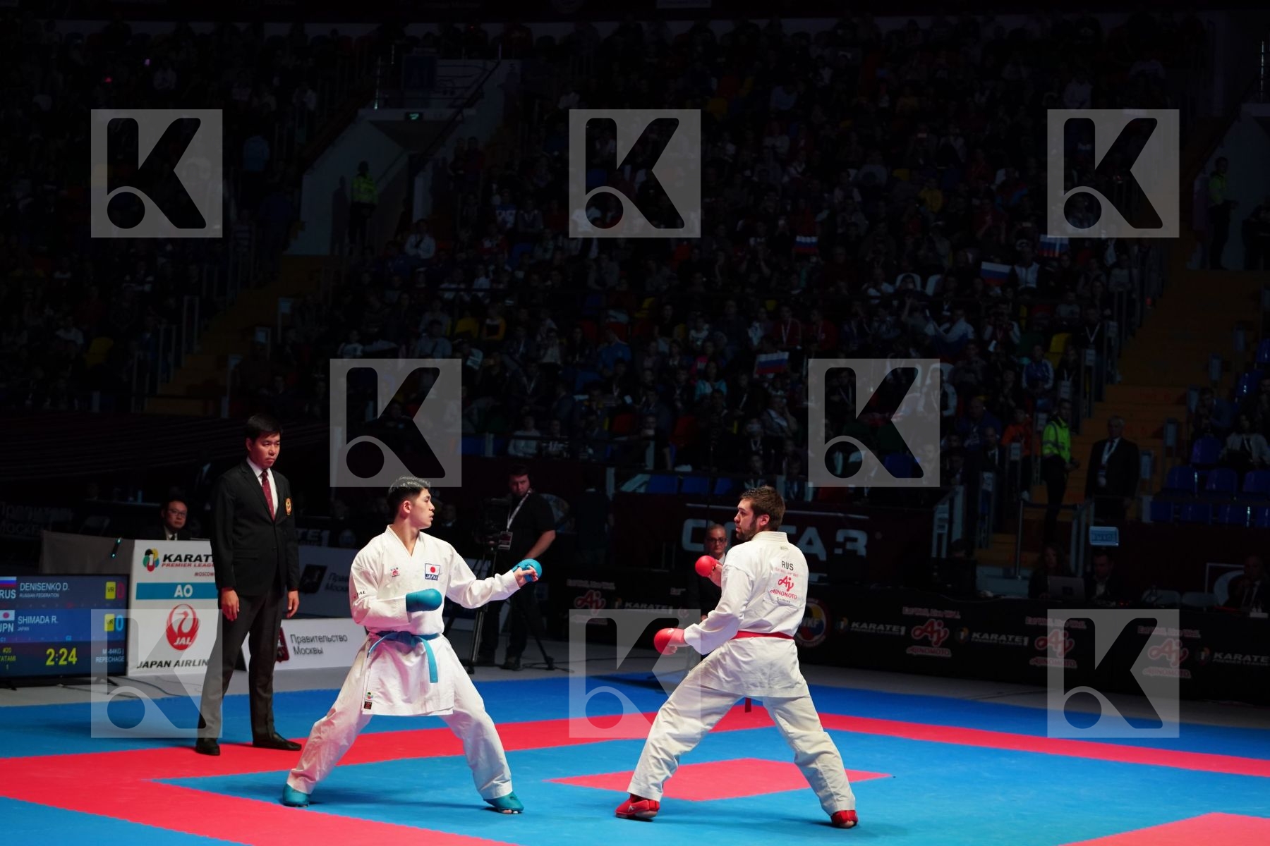 DENISENKO DENIS (RUSSIAN FEDERATION) vs SHIMADA RIKITO (JAPAN) in Senior Kumite -84 Kg - Bronze bout