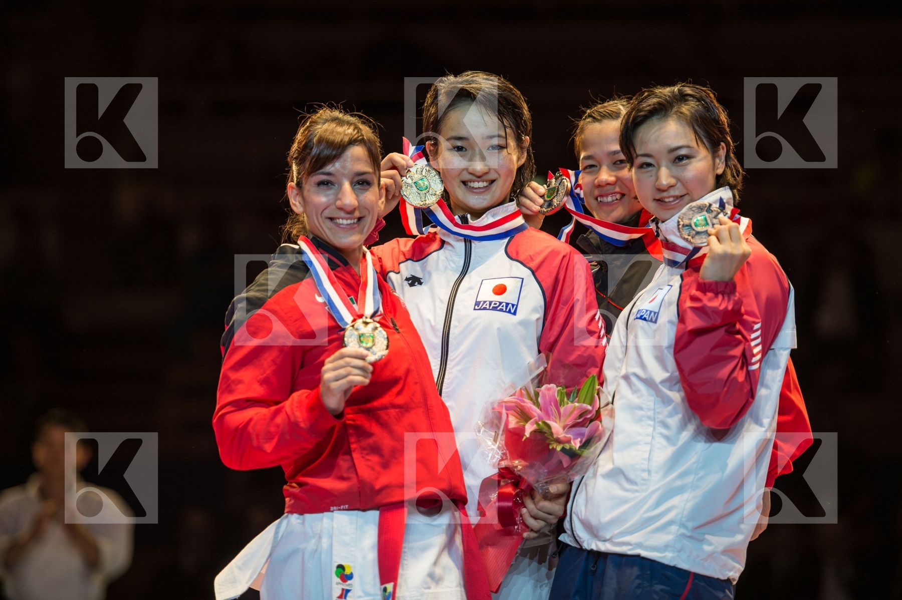 female Hirota Shimizu Kiyou Iwamoto Emiri Japan kata podiums San