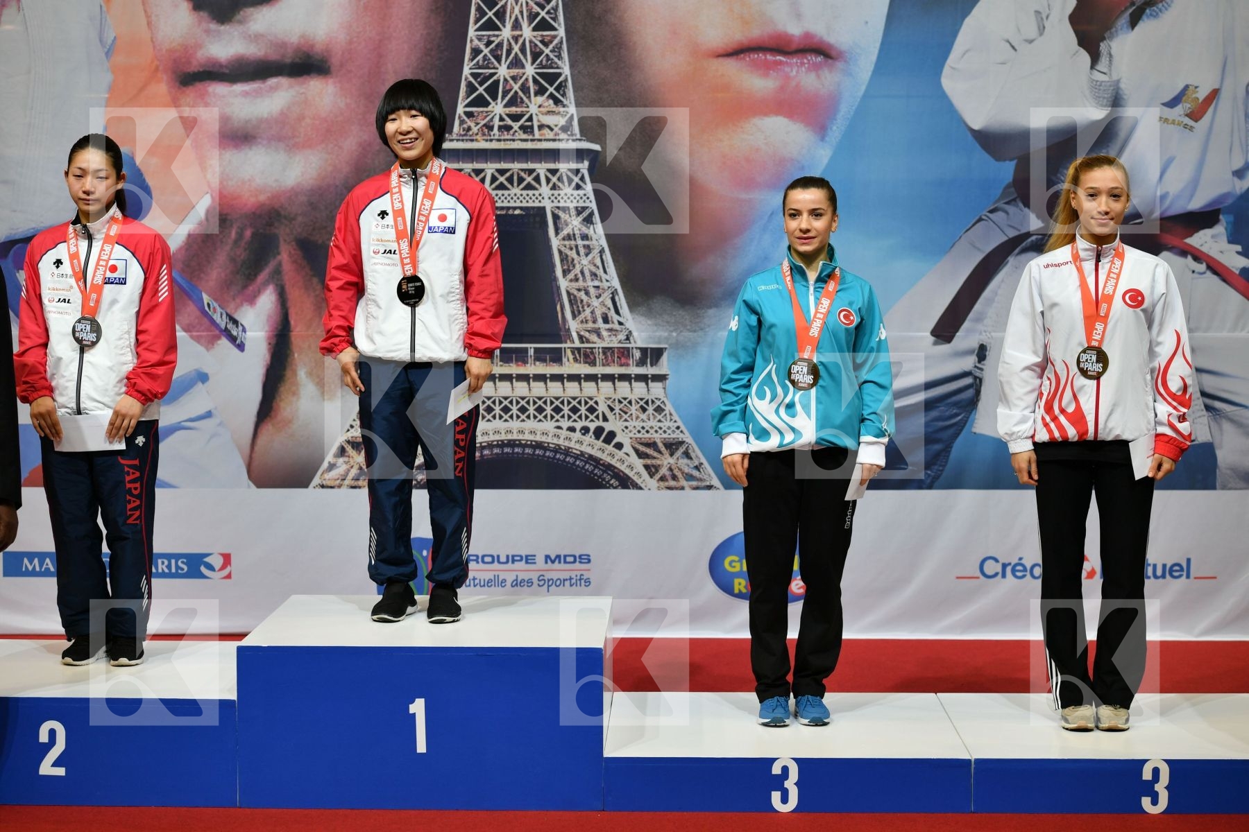 Female kumite -50 kg Japan Miyahara Miho Ozcelik Serap podium Ta