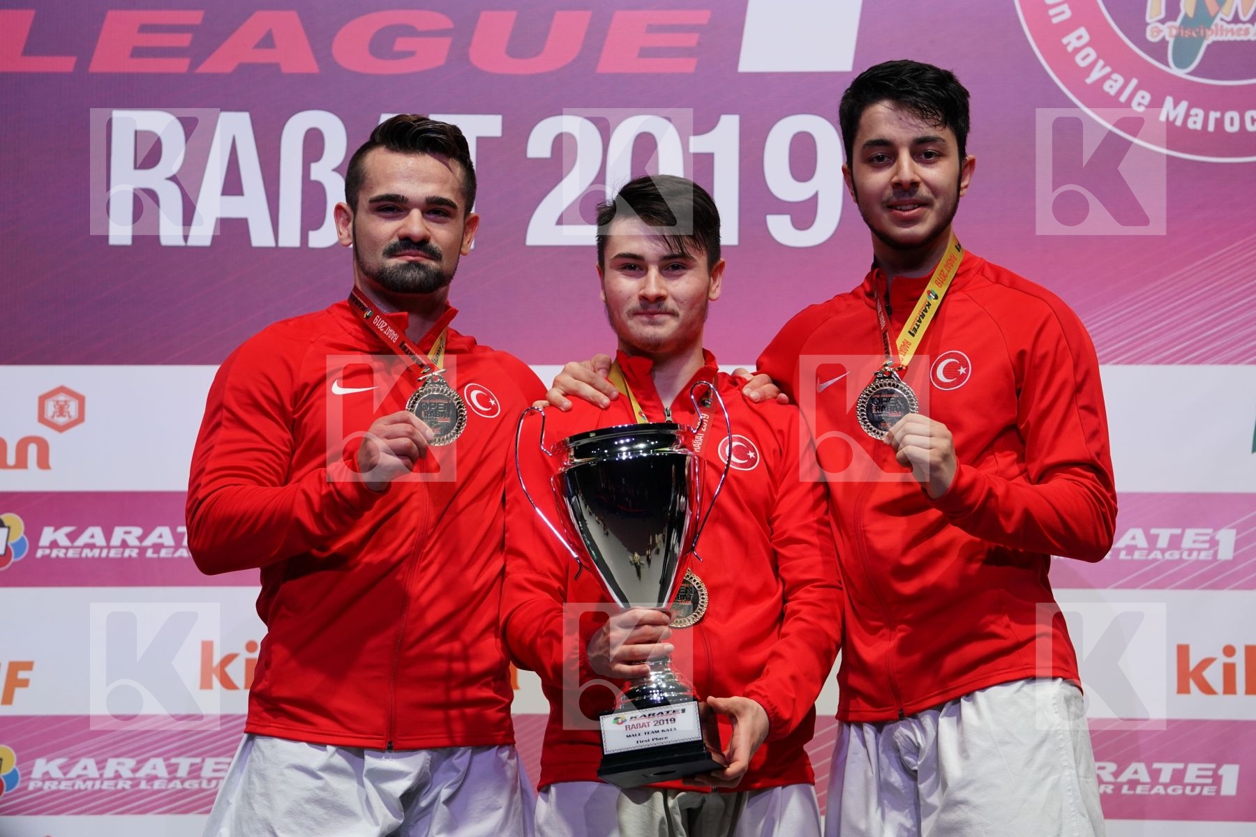 Turkey male team kata during podium ceremony
