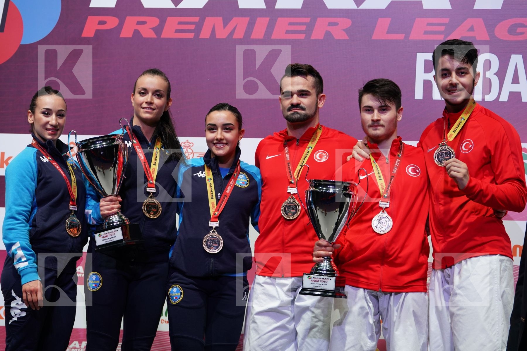 Gold finalists team kata during podium ceremony