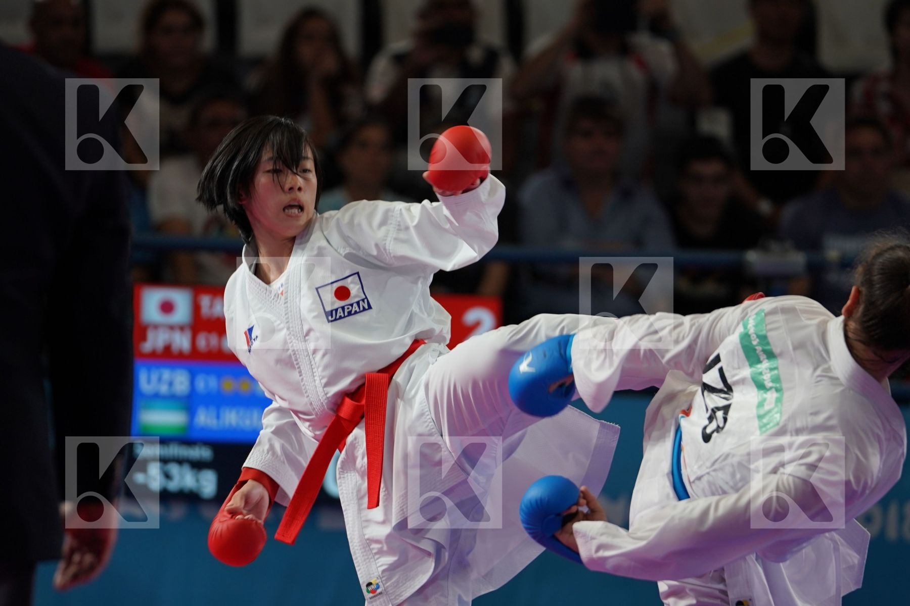 RINKA TAHATA (JAPAN) vs DILDORA ALIKULOV (UZBEKISTAN) in Junior Kumite Female -53Kg - Semifinal