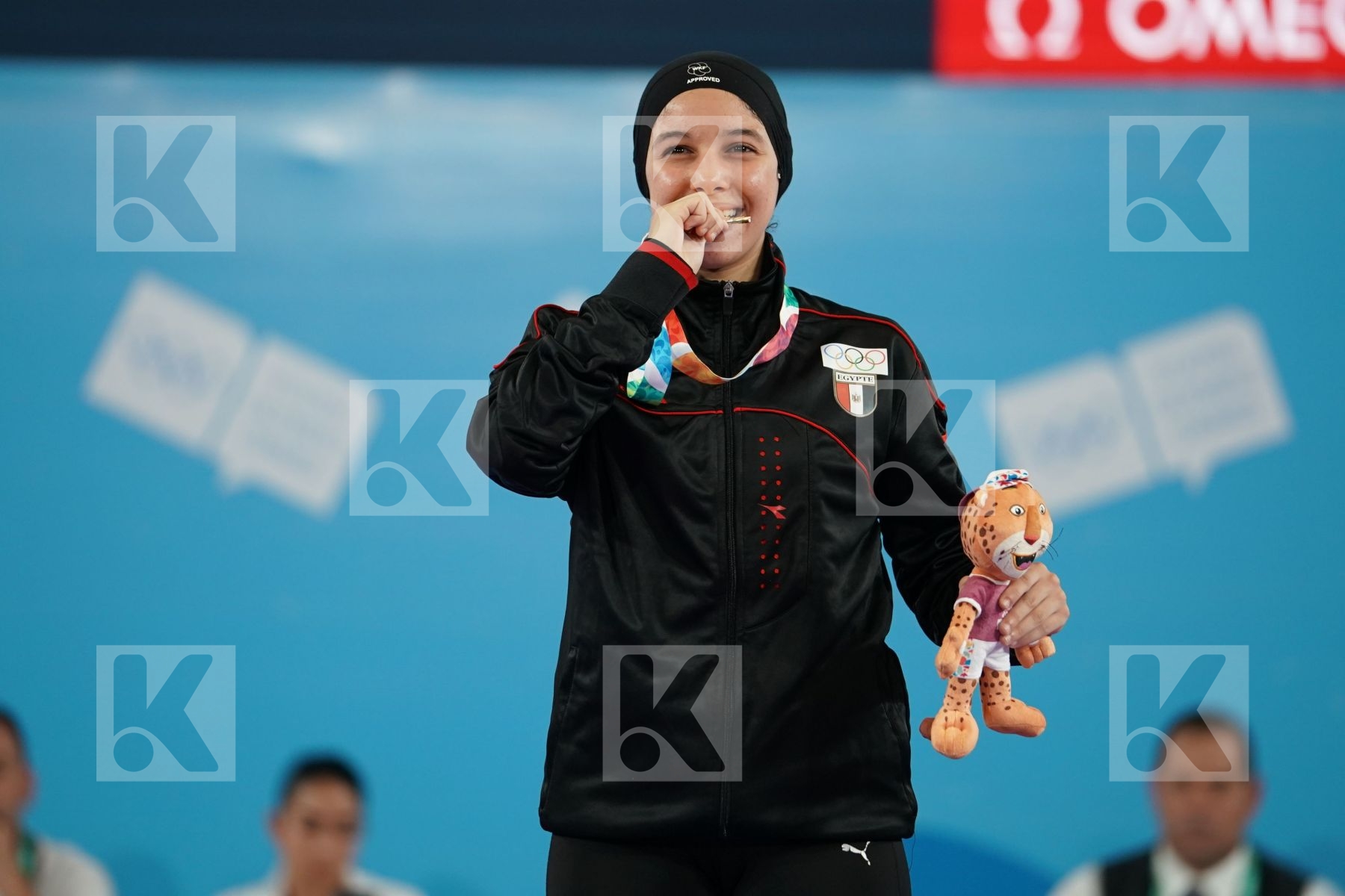 YASMIN NASR (EGYPT), RINKA TAHATA (JAPAN), FATEMEH KONAKDARTARSI (IRAN), DILDORA ALIKULOV (UZBEKISTAN) in Junior Kumite Female -53Kg - Podium ceremony