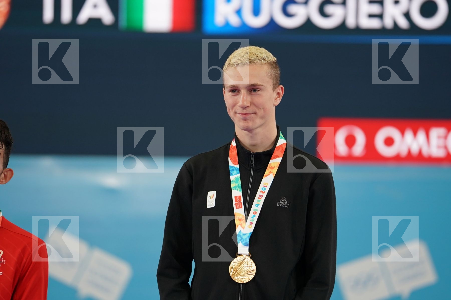 QUENTIN MAHAUDEN (BELGIUM), YASSINE SEKOURI (MOROCCO), ABILMANSUR BATYRGALI (KAZAKHSTAN), ROSARIO RUGGIERO (ITALY) in Junior Kumite Male Ð 68 Kg - podium ceremony