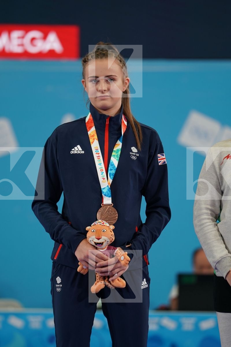 ANNIKA SAELID (NORWAY), SAKURA SAWASHIMA (JAPAN), LAUREN PAIGE SALISBURY (GREAT BRITAIN), NEGIN ALTOONI (IRAN) in Junior Kumite Female 59+ Kg - podium ceremony