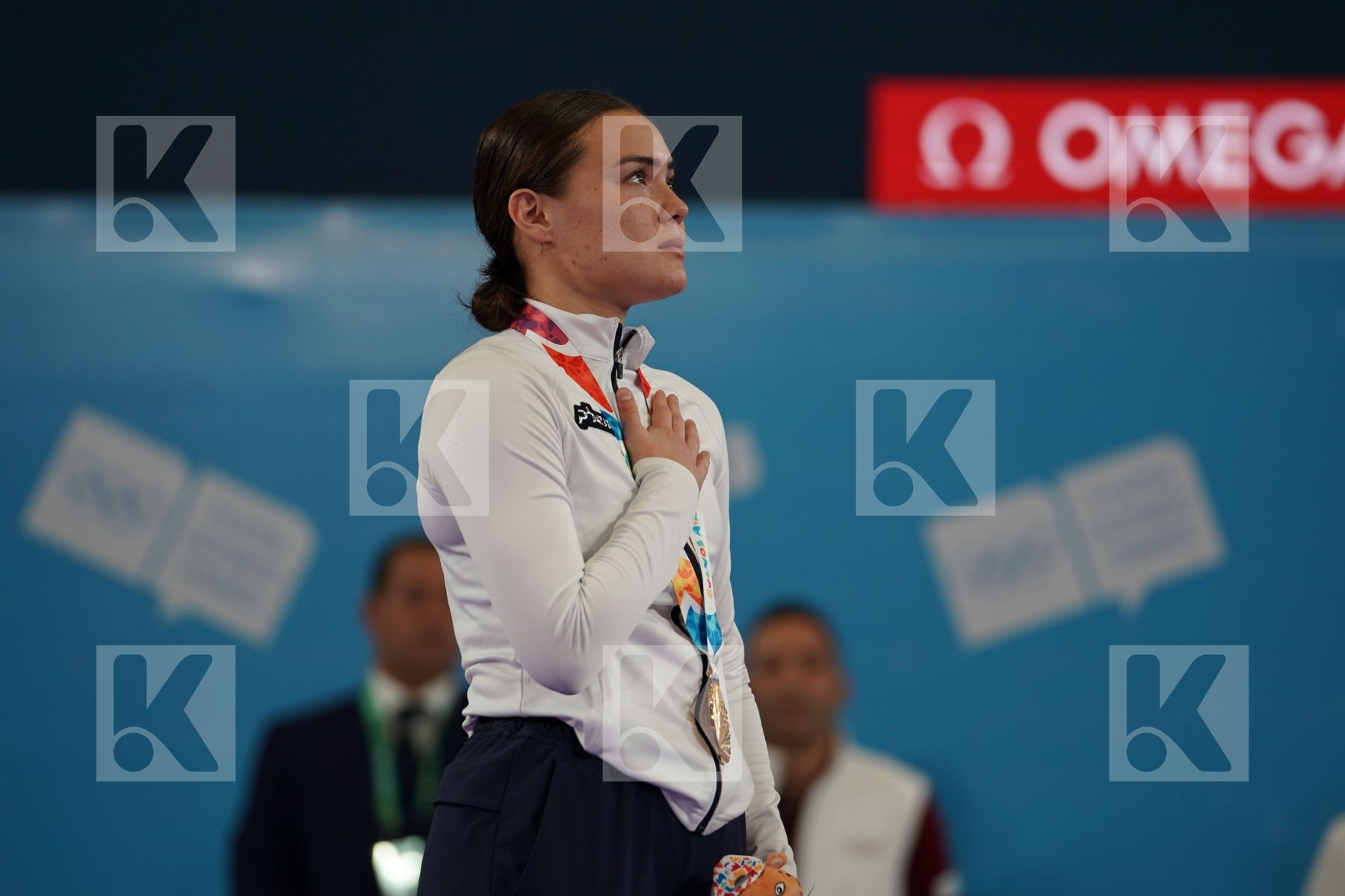 ANNIKA SAELID (NORWAY), SAKURA SAWASHIMA (JAPAN), LAUREN PAIGE SALISBURY (GREAT BRITAIN), NEGIN ALTOONI (IRAN) in Junior Kumite Female 59+ Kg - podium ceremony