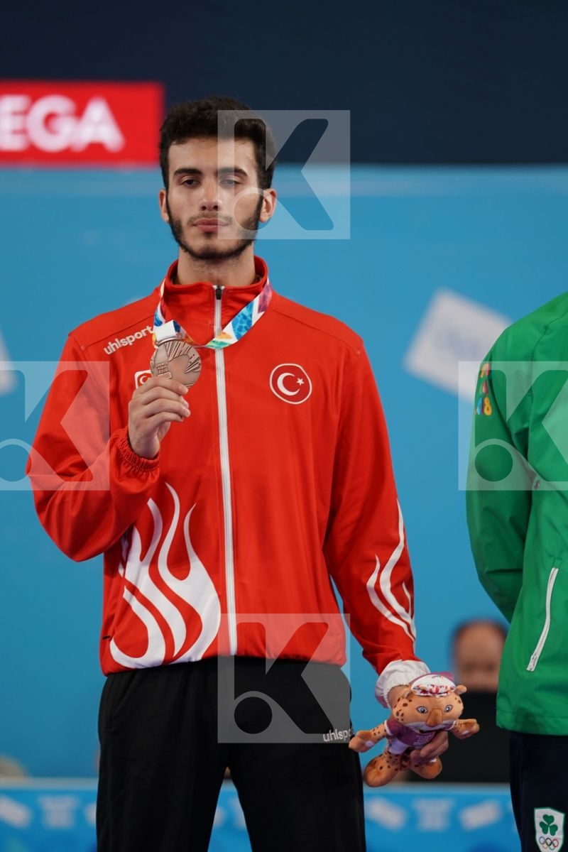 NAVID MOHAMMADI (IRAN), NABIL ECH-CHAABI (MOROCCO), ENES BULUT (TURKEY), SEAN MC CARTHY CREAN (IRELAND) in Junior Kumite Male 68 + Kg - podium ceremony