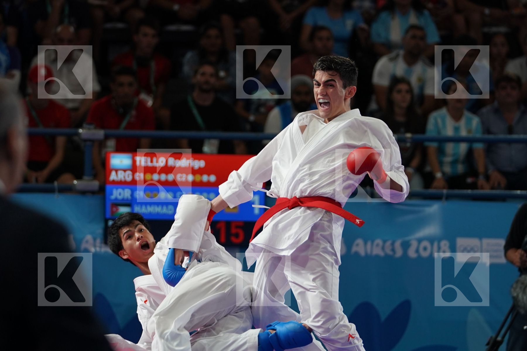 RODRIGO TELLO (ARGENTINA) Vs ABDALLAH HAMMAD (JORDAN) in Junior Kumite Male Ð 61 Kg - Semifinal