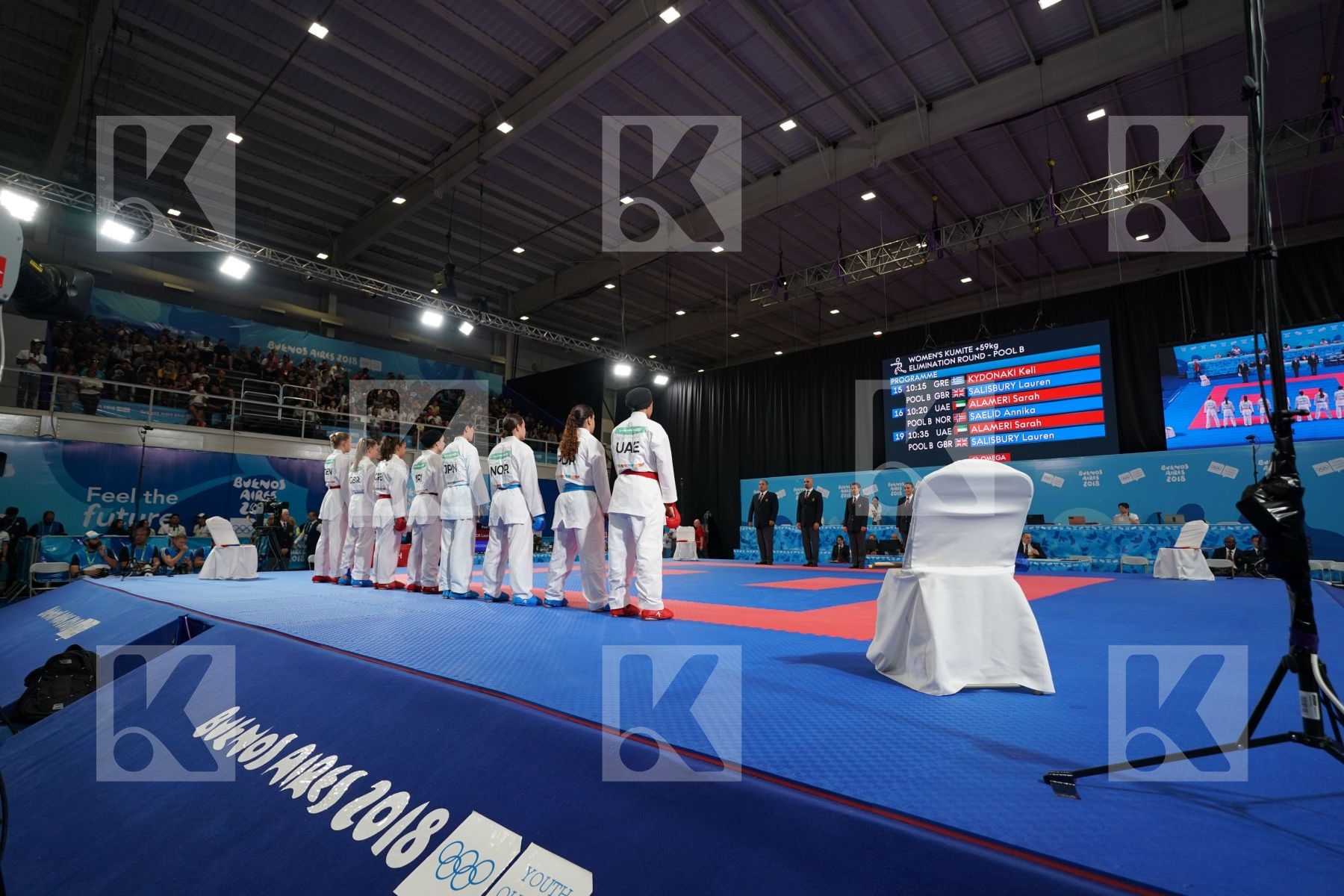 Tatami view of salute in Junior Kumite Female 59+ Kg - Qualification