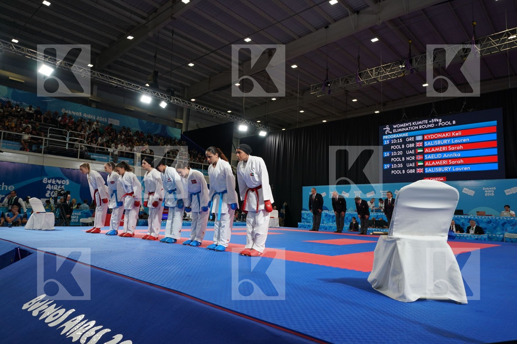 Tatami view of salute in Junior Kumite Female 59+ Kg - Qualification