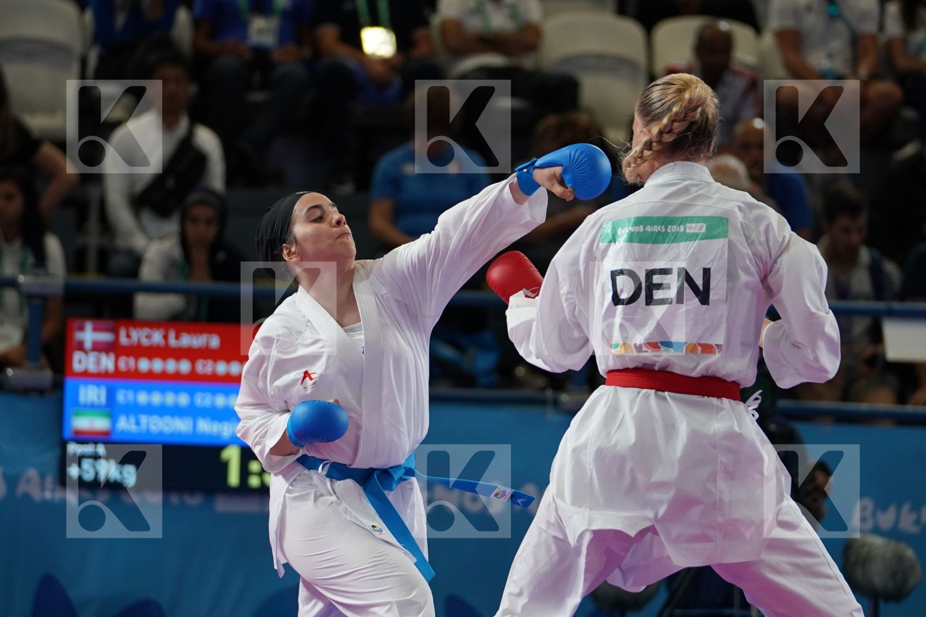 LAURA LYCK (DENMARK) vs NEGIN ALTOONI (IRAN) in Junior Kumite Female 59+ Kg - Qualification