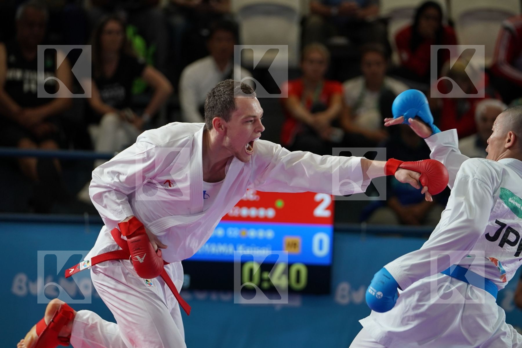 SEAN MC CARTHY CREAN (IRELAND) vs KEISEI SAKIYAMA (JAPAN) in Senior Kumite 68+ Kg - Qualification