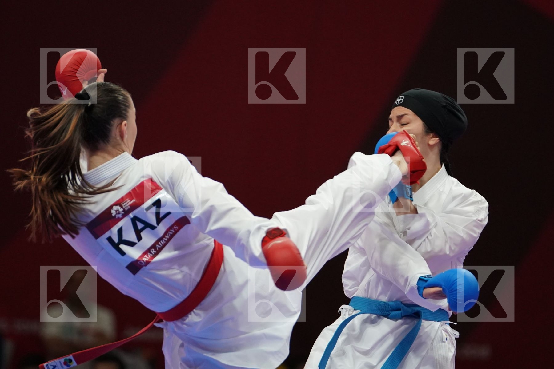 GUZALIYA GAFUROVA (KAZAKHSTAN) vs PEGAH ZANGENEHKARKOOTI (ISLAMIC REPUBLIC OF IRAN) in Senior Kumite Ð 68 Kg - Qualification