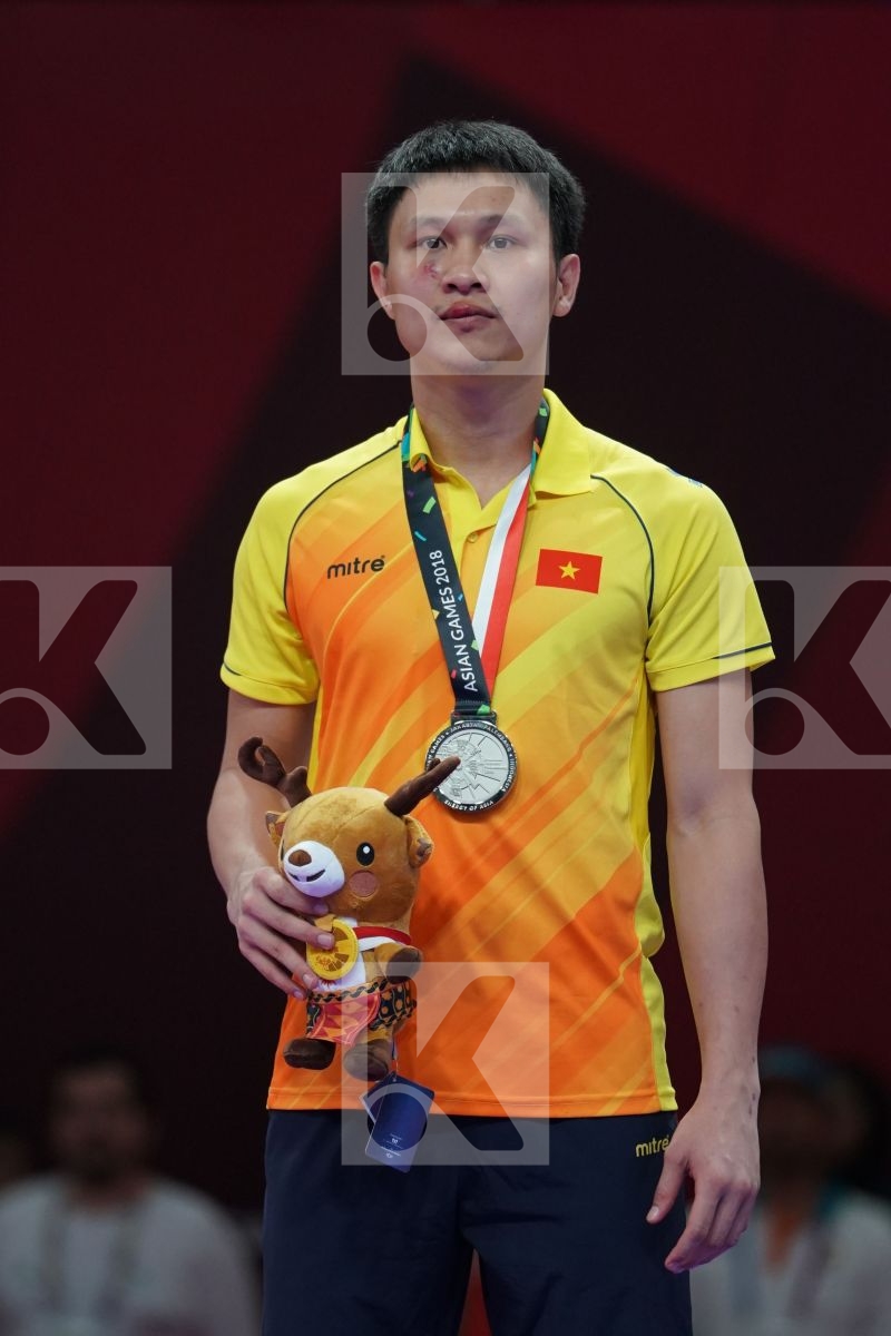 MINH PHUNG NGUYEN (VIETNAM), SAJAD GANJZADEH (ISLAMIC REPUBLIC OF IRAN), TAREG ALI HAMEDI (SAUDI ARABIA), DANIYAR YULDASHEV (KAZAKHSTAN) in Senior Kumite 84+ Kg - podium ceremony