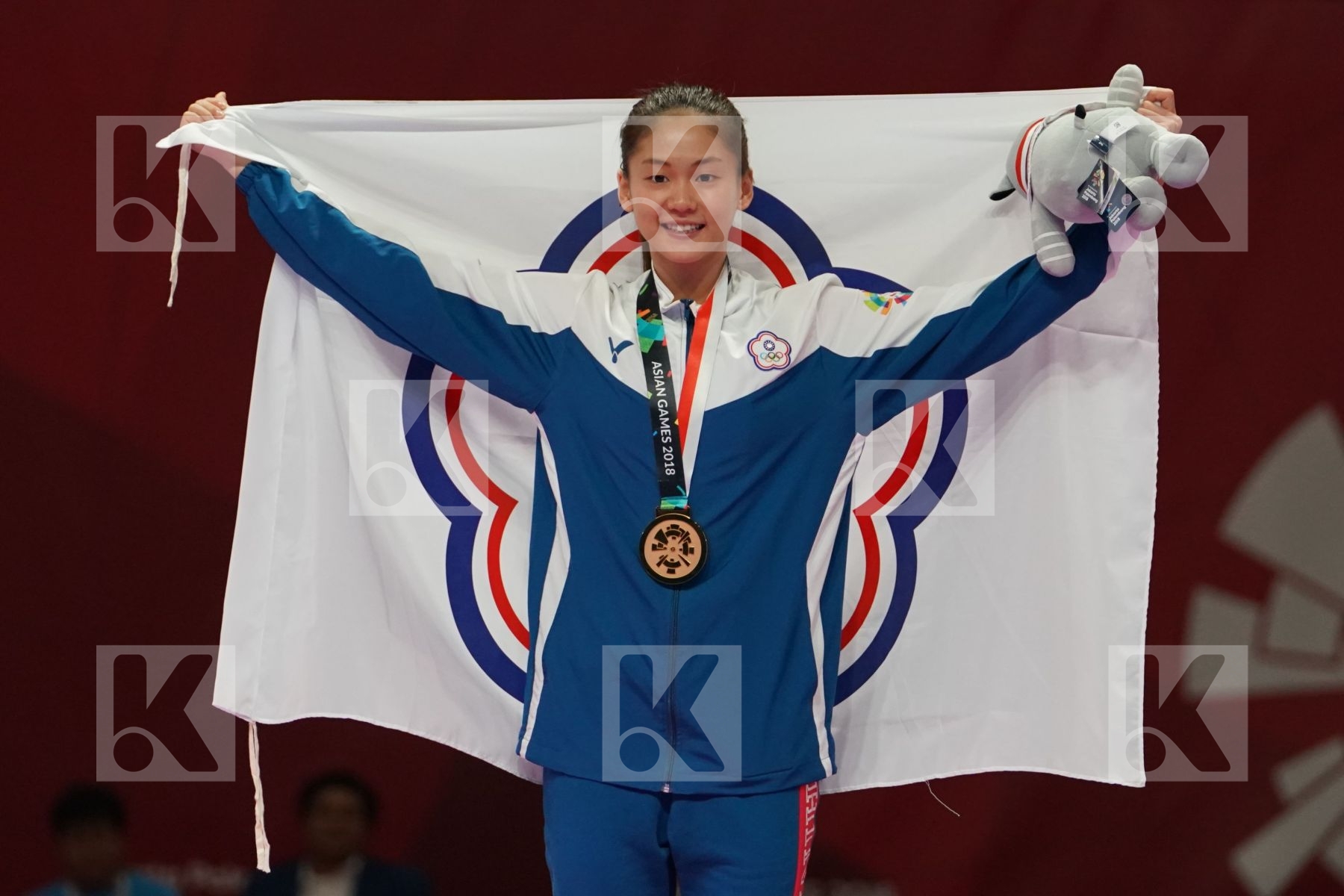 TZUYUN WEN (CHINESE TAIPEI) in Senior Kumite -55 Kg - podium ceremony
