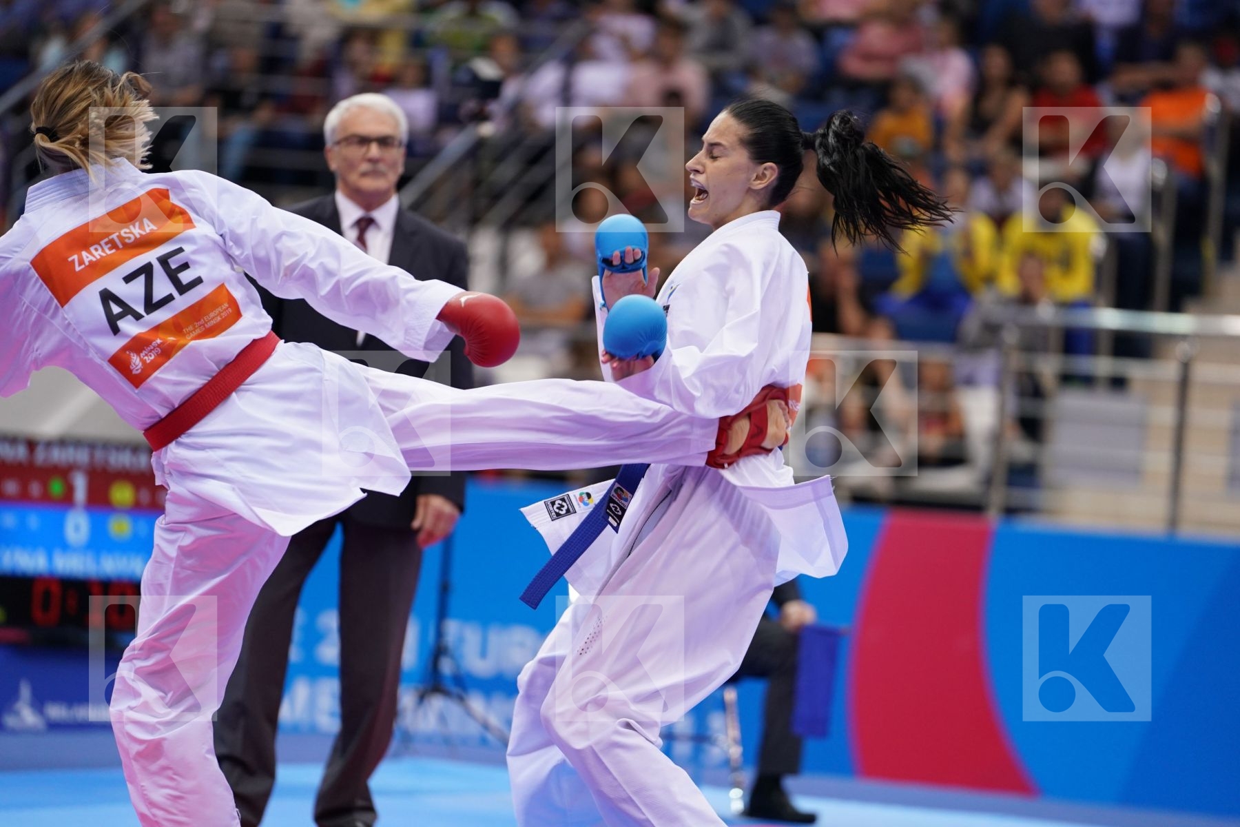 ZARETSKA IRINA (AZERBAIJAN) Vs MELNYK HALYNA (UKRAINE) in Senior Kumite -68 Kg - semi-final Bout