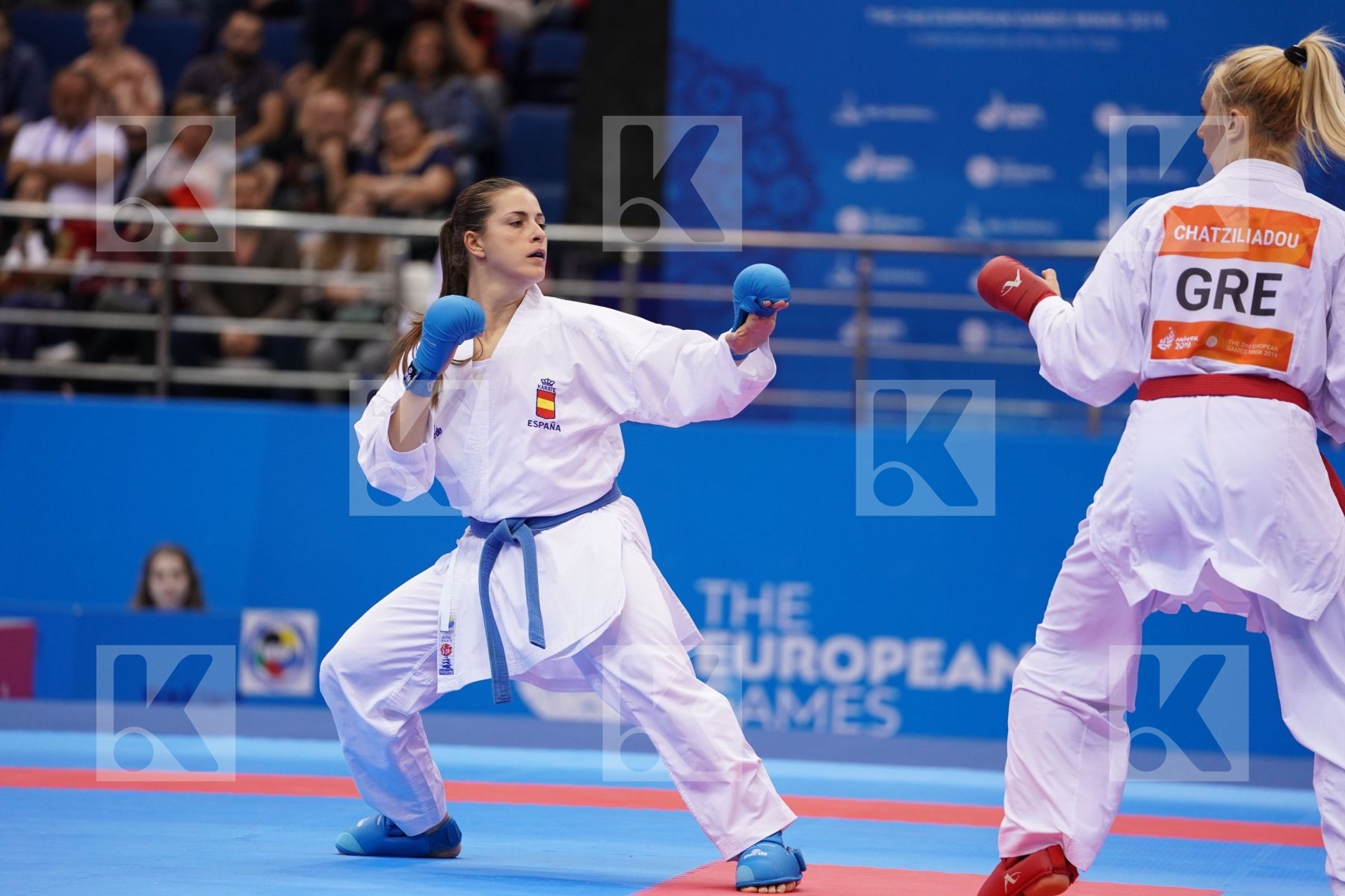 CHATZILIADOU ELENI (GREECE) Vs PALACIO GONZALEZ LAURA (SPAIN) in Senior Kumite 68+ Kg - semi-final Bout