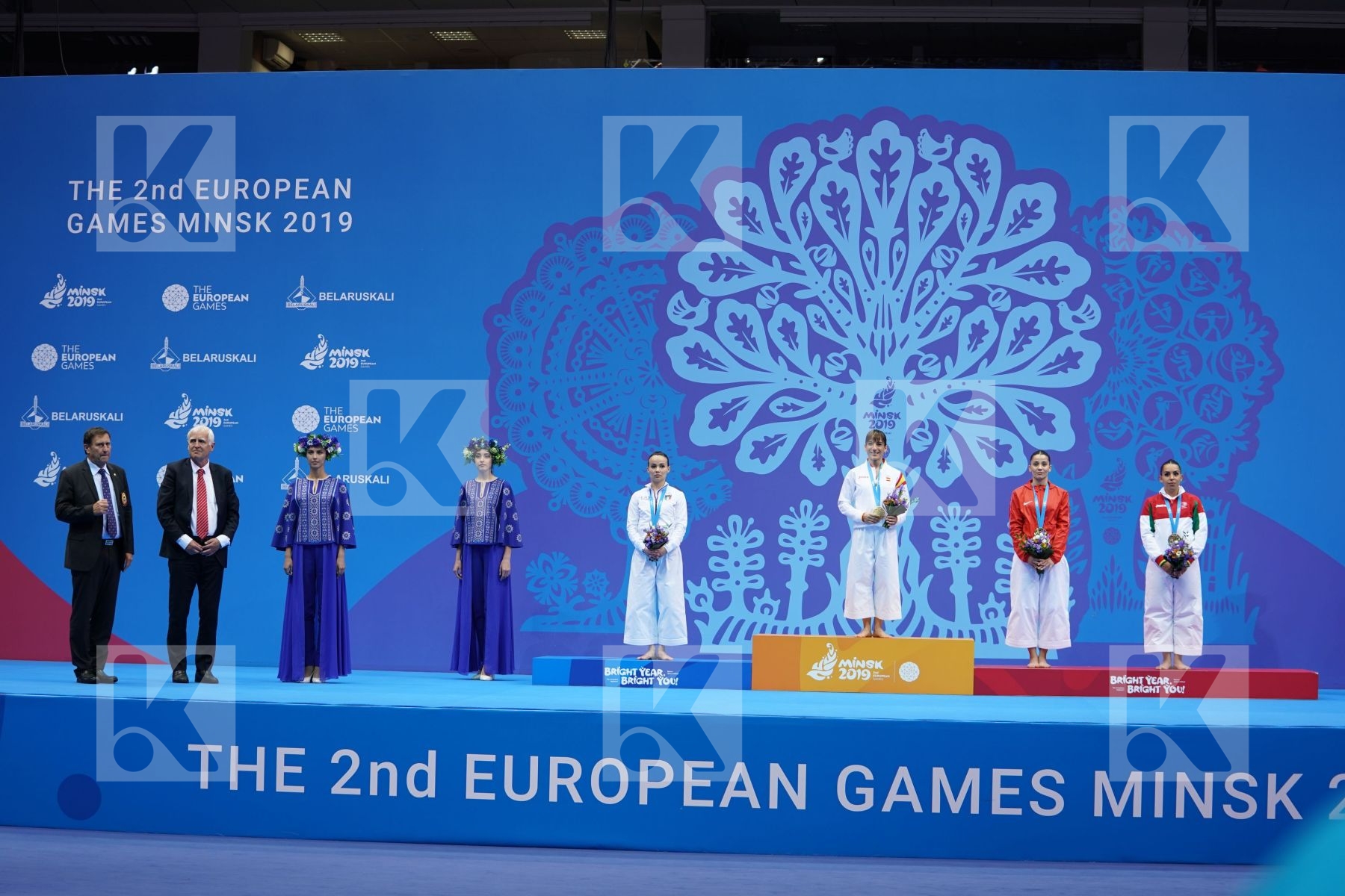 SANCHEZ JAIME SANDRA (SPAIN), BOTTARO VIVIANA (ITALY), ESPARTEIRO PATRICIA (PORTUGAL), ELTEMUR DILARA (TURKEY) in Senior Female Kata - podium ceremony
