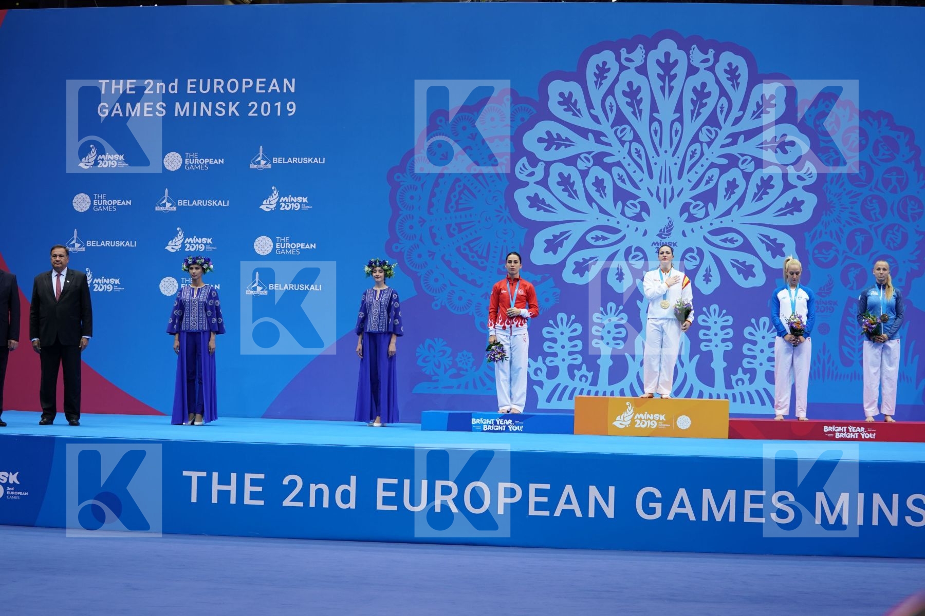 PALACIO GONZALEZ LAURA (SPAIN), HOCAOGLU MELTEM (TURKEY), KEINANEN TITTA (FINLAND), CHATZILIADOU ELENI (GREECE) in Senior Kumite 68+ Kg - podium ceremony