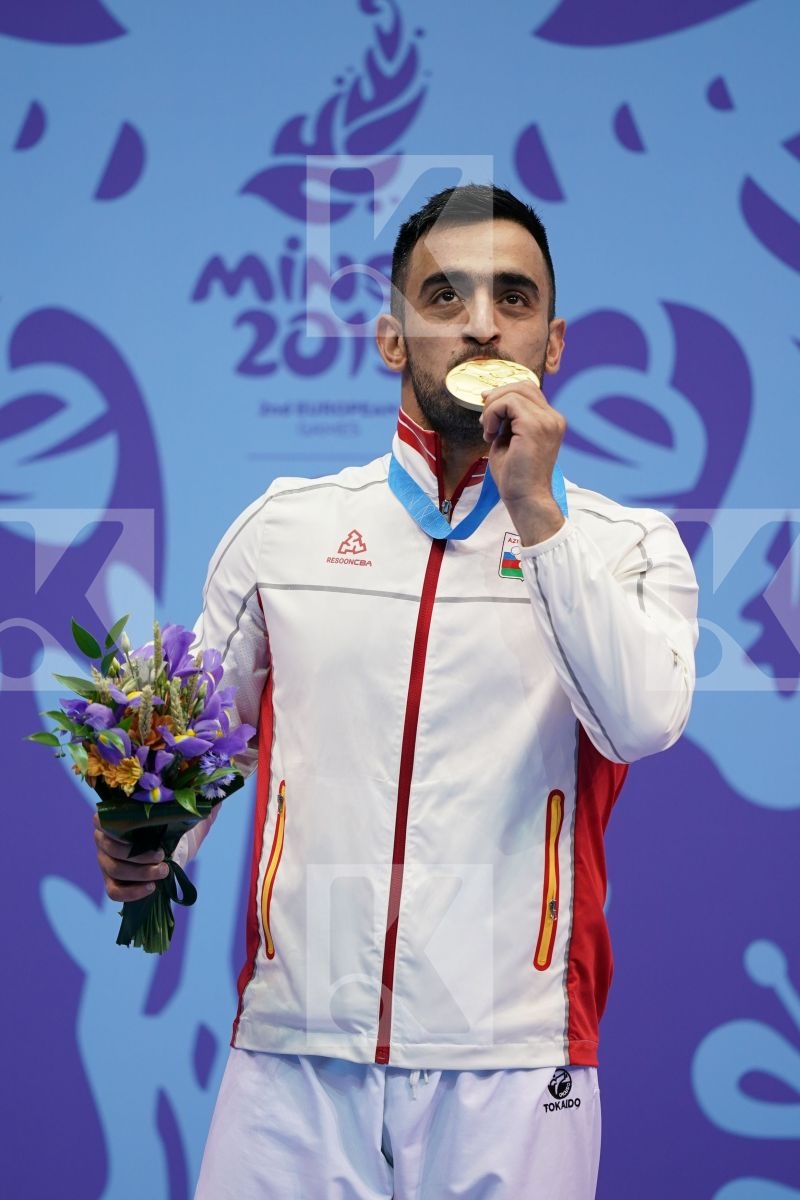 GURBANLI ASIMAN (AZERBAIJAN) in Senior Kumite 84+ Kg - podium ceremony
