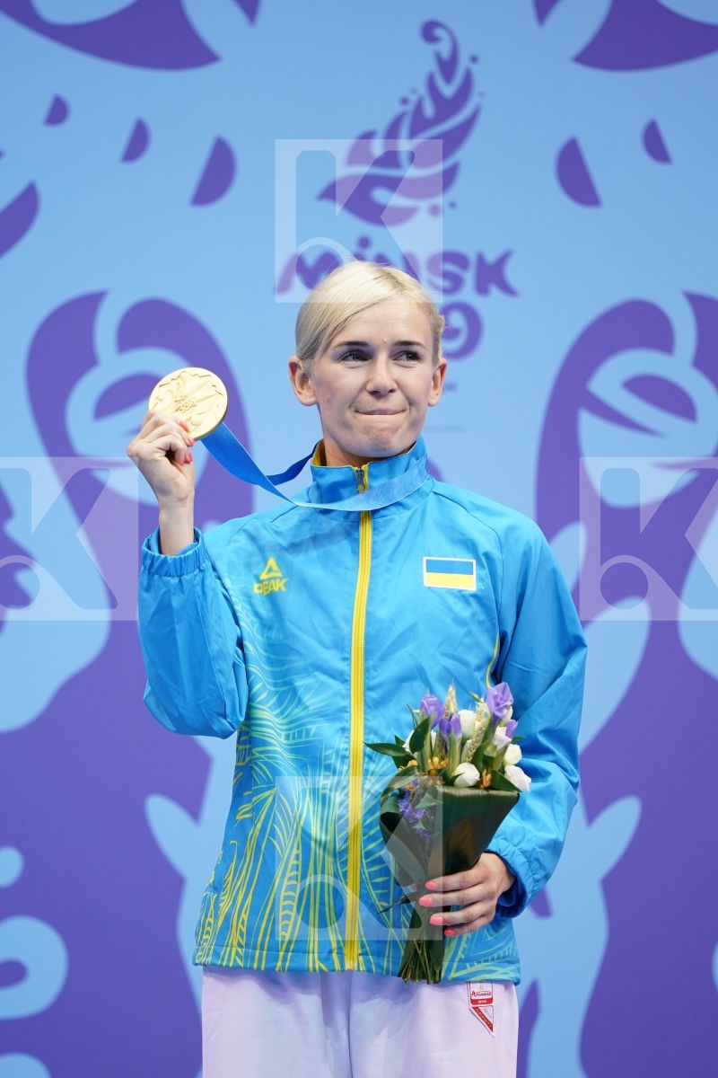 SEROGINA ANITA (UKRAINE) in Senior Kumite -61 Kg - podium ceremony
