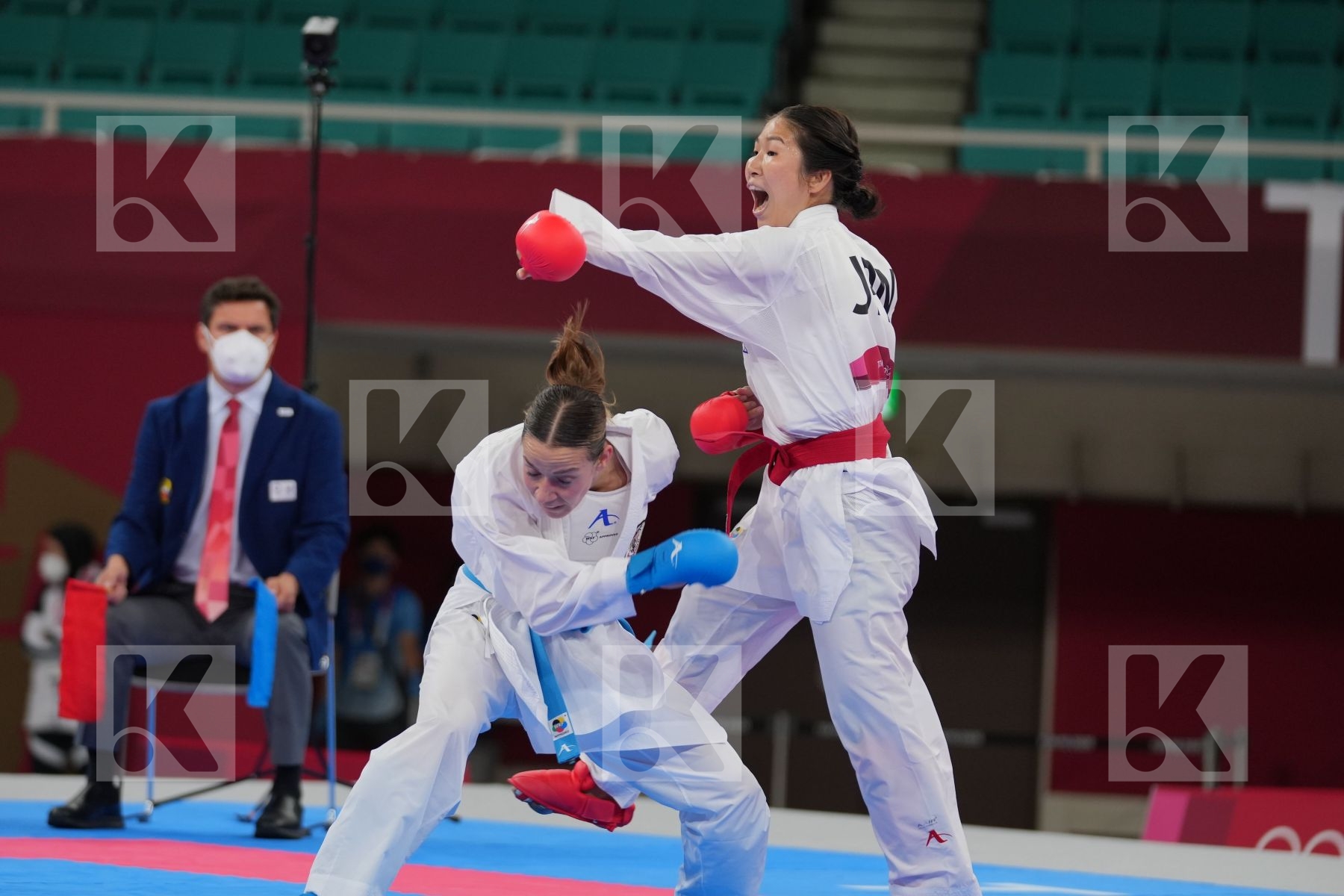 Miyahara Miho (Japan) - Kumite Female -55kg, Plank Bettina (Austria) - Kumite Female -55kg in Senior Kumite -55 Kg - Round Robin bout