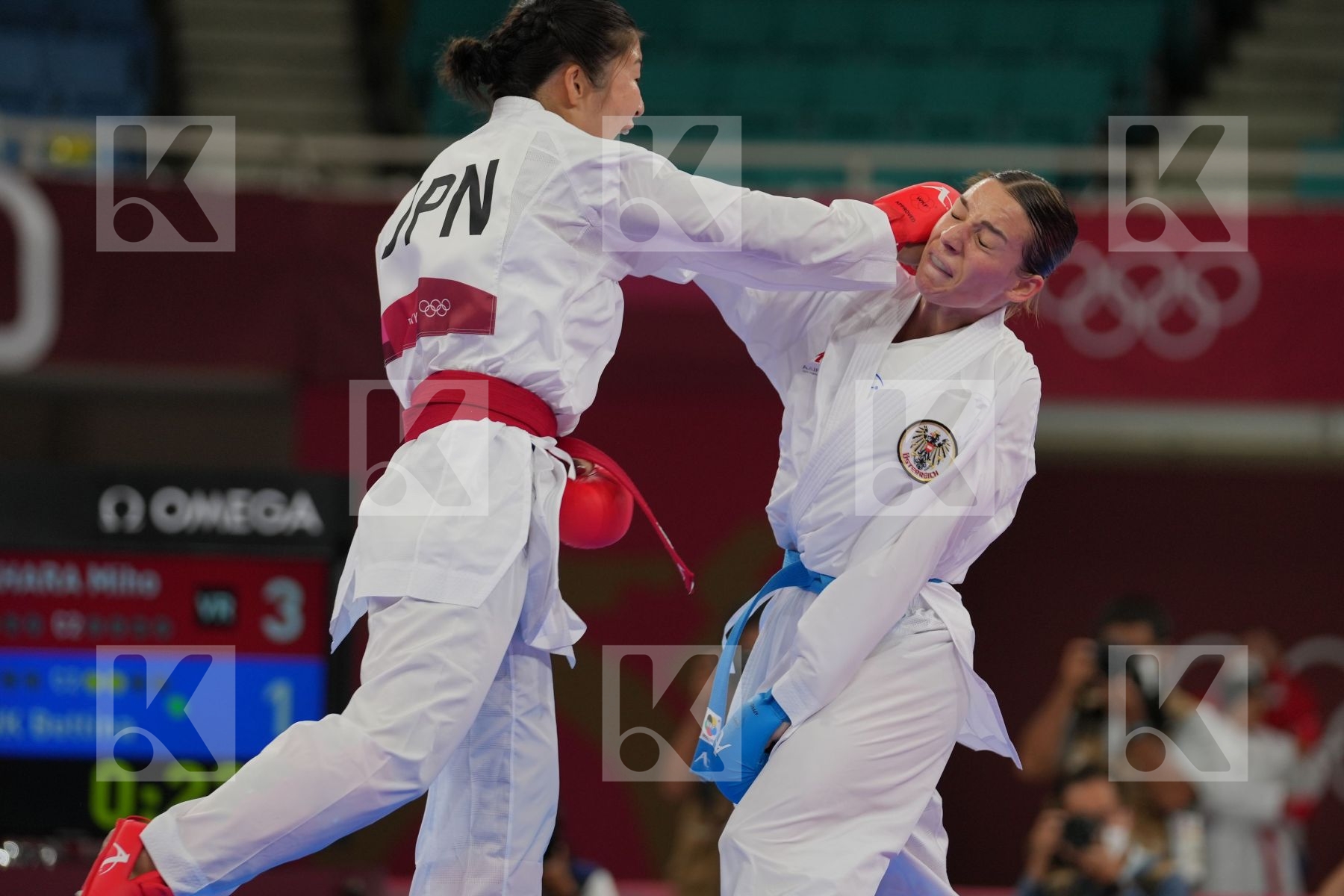 Miyahara Miho (Japan) - Kumite Female -55kg, Plank Bettina (Austria) - Kumite Female -55kg in Senior Kumite -55 Kg - Round Robin bout